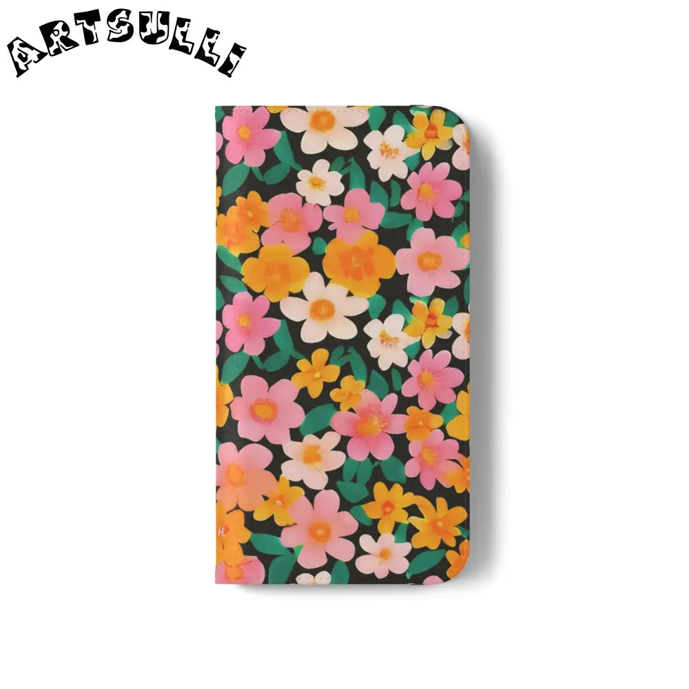 Vibrant Floral Pattern Black Flip Case, Artsulli - Art is Long, Life is Short, Phone Case, , , , , , ,