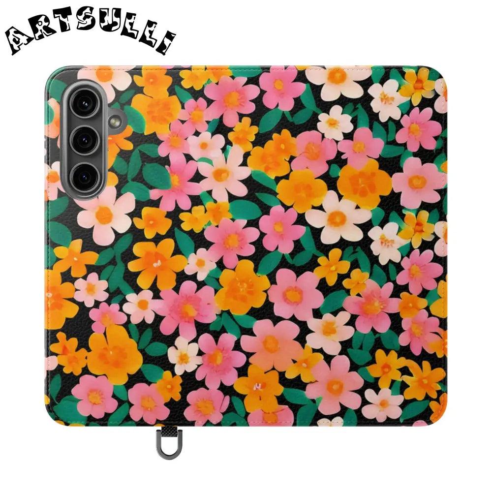 Vibrant Floral Pattern Black Flip Case, Artsulli - Art is Long, Life is Short, Phone Case, Size, Samsung Galaxy S24 Plus, , , , , 88274837570370694833