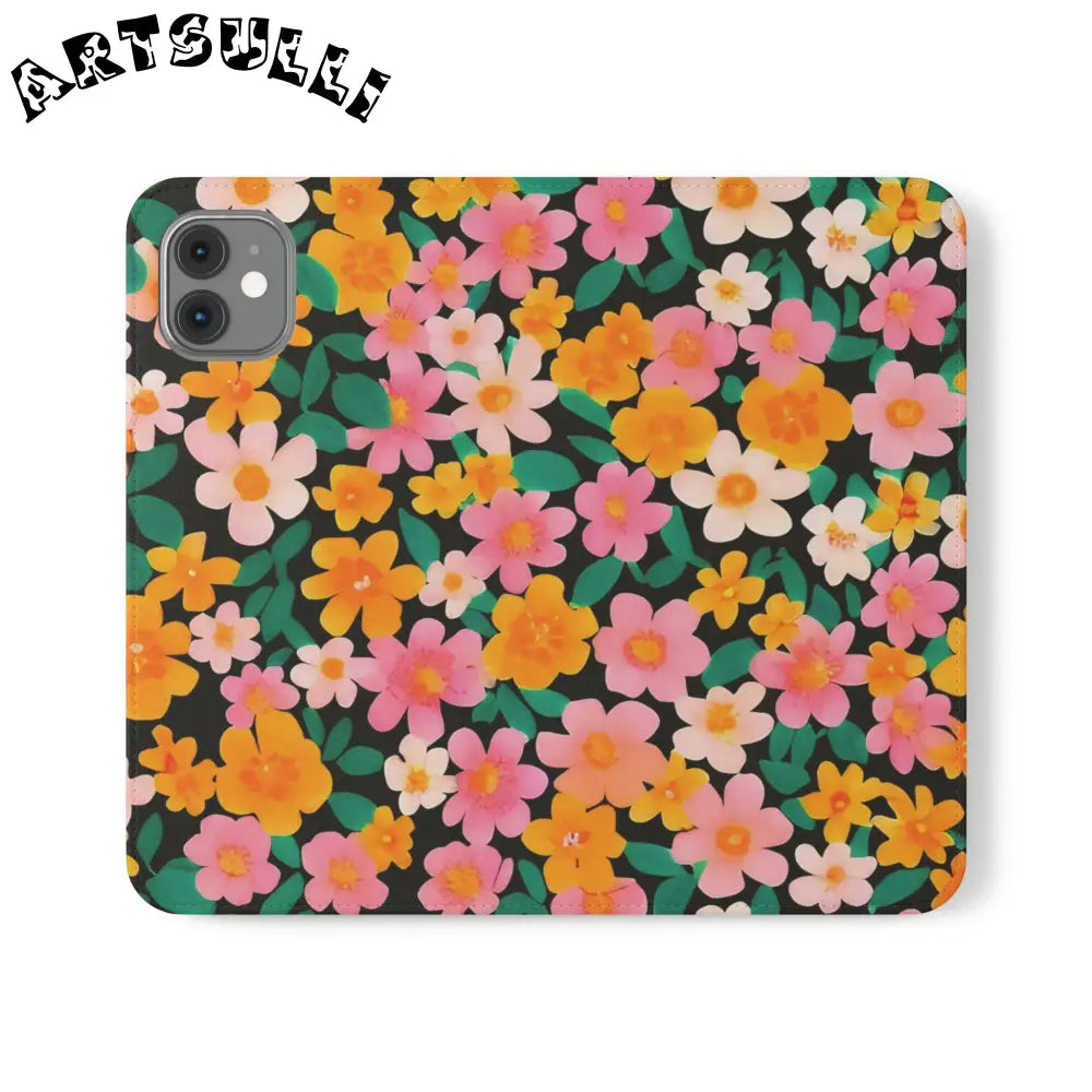 Vibrant Floral Pattern Black Flip Case, Artsulli - Art is Long, Life is Short, Phone Case, Size, iPhone 11, , , , , 20256661342122260643
