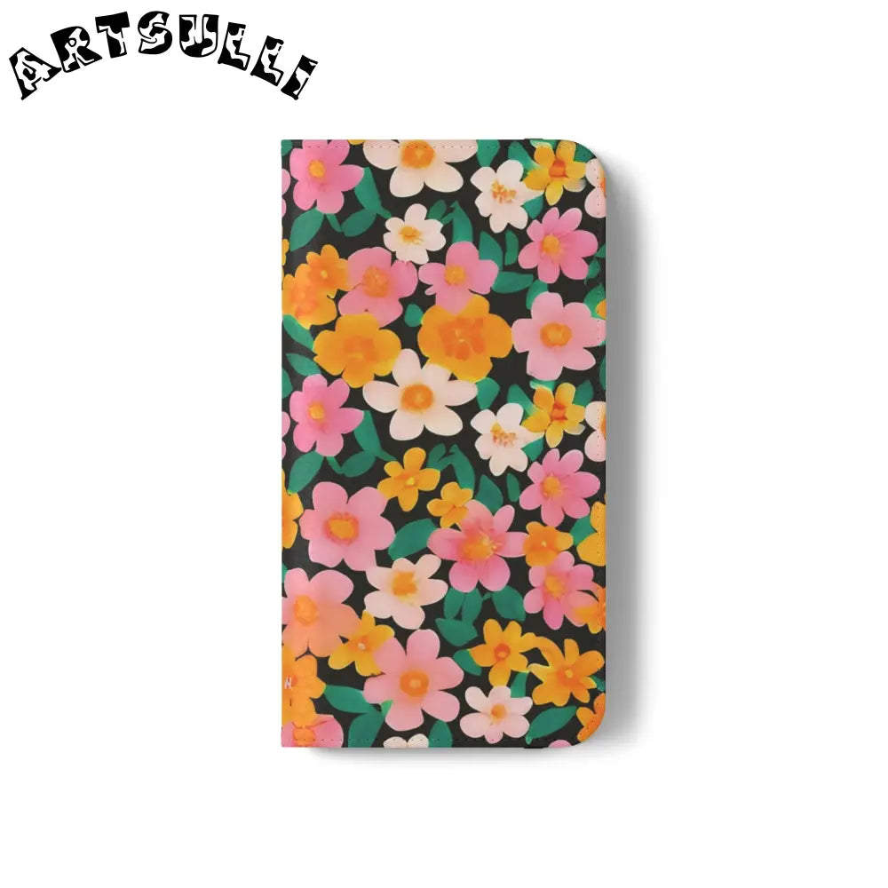 Vibrant Floral Pattern Black Flip Case, Artsulli - Art is Long, Life is Short, Phone Case, , , , , , ,