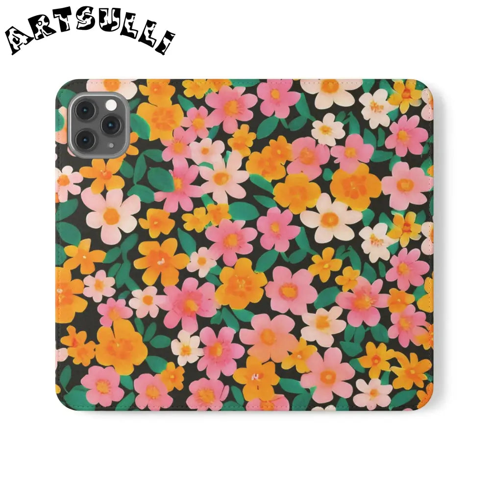 Vibrant Floral Pattern Black Flip Case, Artsulli - Art is Long, Life is Short, Phone Case, Size, iPhone 11 Pro Max, , , , , 90145508470105809791