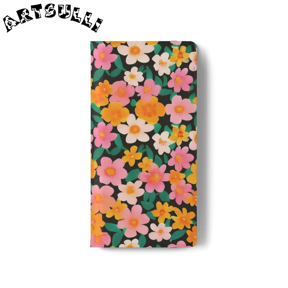 Vibrant Floral Pattern Black Flip Case, Artsulli - Art is Long, Life is Short, Phone Case, , , , , , ,