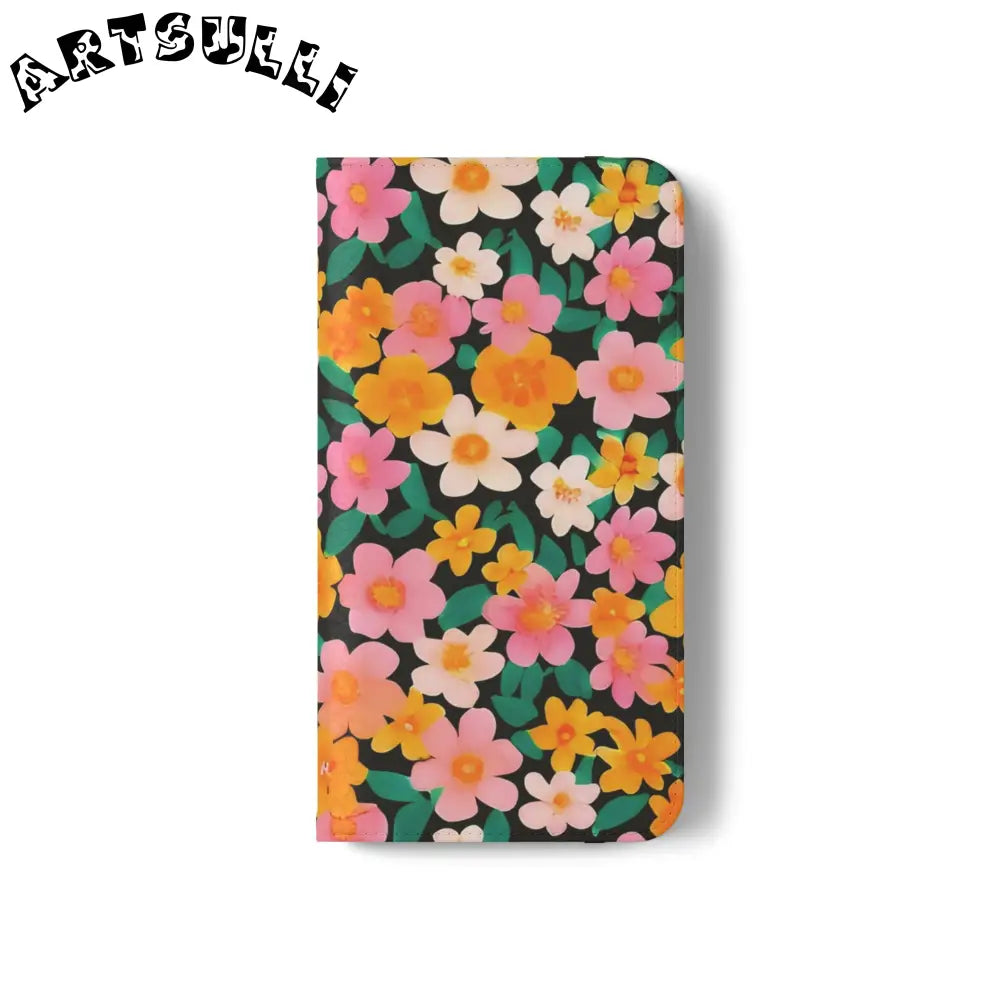Vibrant Floral Pattern Black Flip Case, Artsulli - Art is Long, Life is Short, Phone Case, , , , , , ,