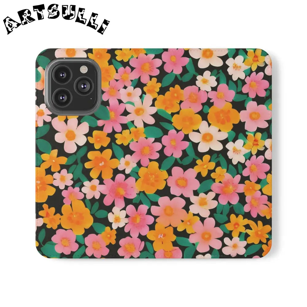 Vibrant Floral Pattern Black Flip Case, Artsulli - Art is Long, Life is Short, Phone Case, Size, iPhone 13 Pro, , , , , 15158869628331122939