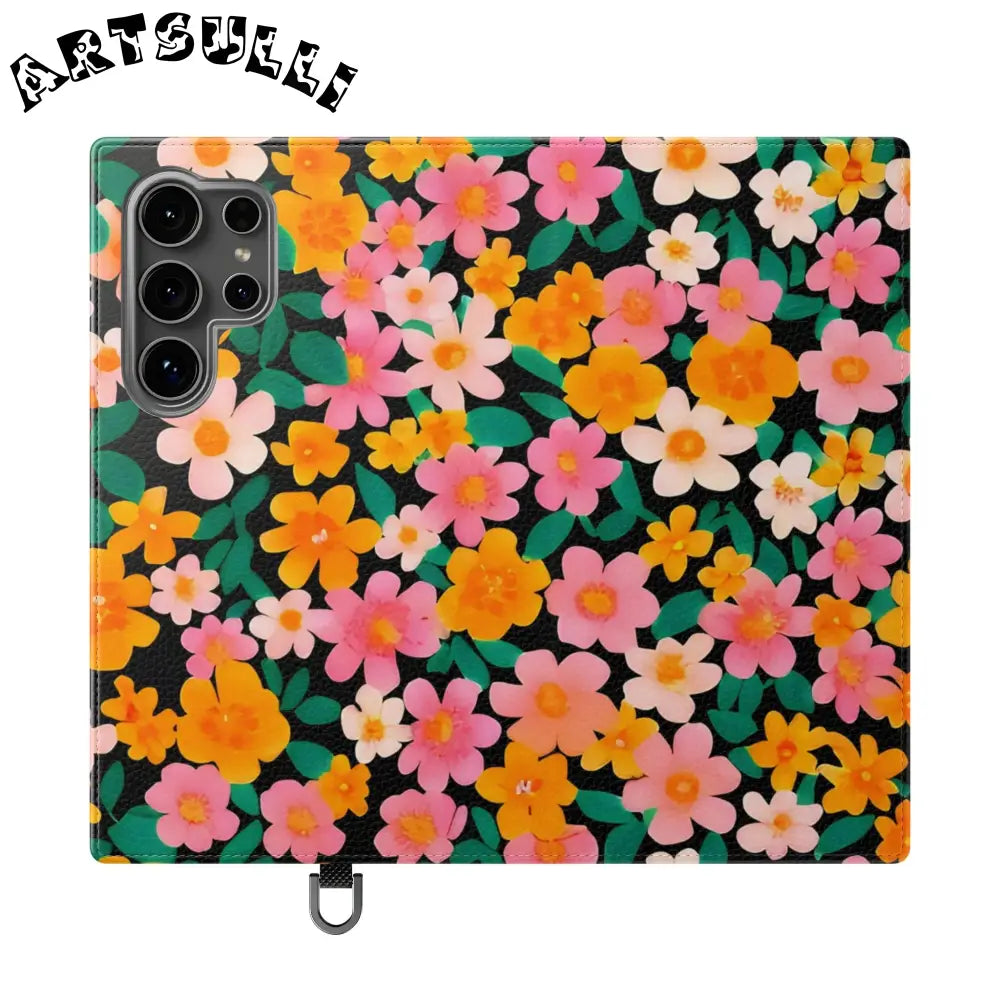 Vibrant Floral Pattern Black Flip Case, Artsulli - Art is Long, Life is Short, Phone Case, Size, Samsung Galaxy S24 Ultra, , , , , 23826124693568158158