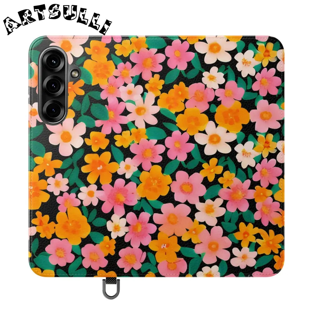 Vibrant Floral Pattern Black Flip Case, Artsulli - Art is Long, Life is Short, Phone Case, Size, Samsung Galaxy S25 Plus, , , , , 18295052770349939440