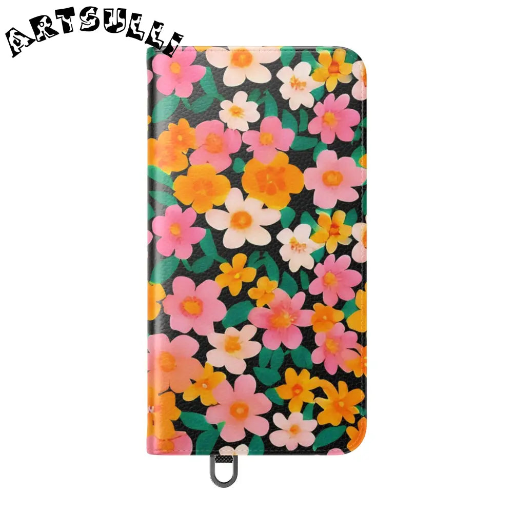 Vibrant Floral Pattern Black Flip Case, Artsulli - Art is Long, Life is Short, Phone Case, , , , , , ,