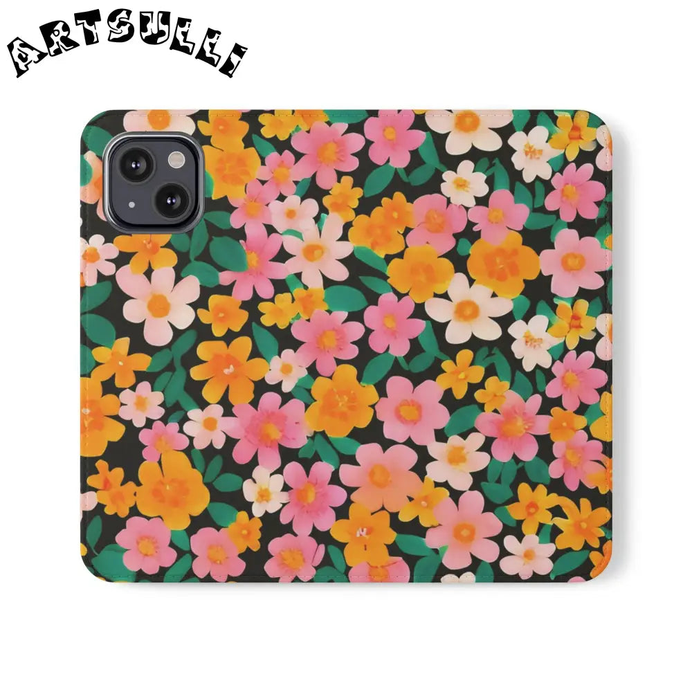 Vibrant Floral Pattern Black Flip Case, Artsulli - Art is Long, Life is Short, Phone Case, Size, iPhone 13, , , , , 21156288192567324792