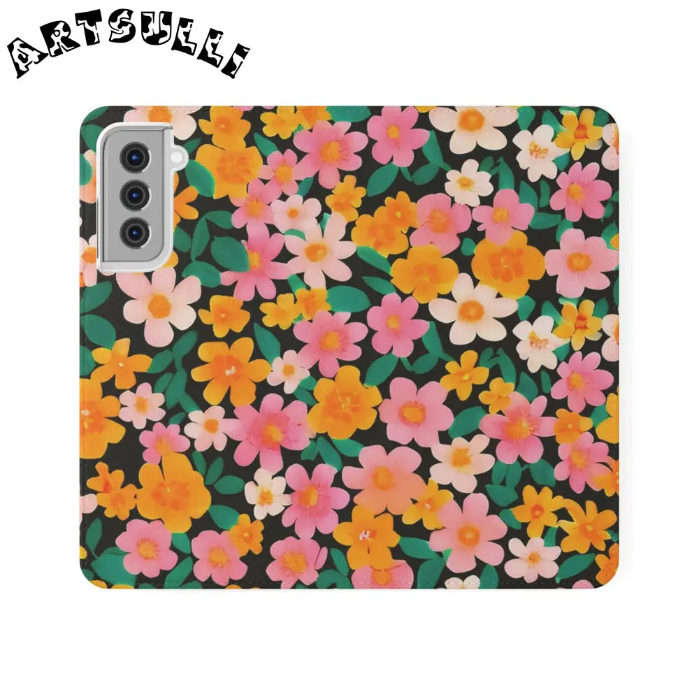 Vibrant Floral Pattern Black Flip Case, Artsulli - Art is Long, Life is Short, Phone Case, Size, Samsung Galaxy S21, , , , , 57261009079292050861