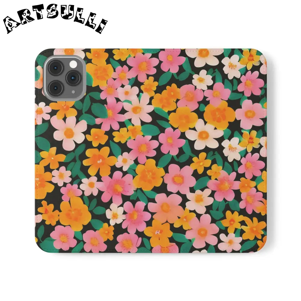 Vibrant Floral Pattern Black Flip Case, Artsulli - Art is Long, Life is Short, Phone Case, Size, iPhone 11 Pro, , , , , 11887681786450781987