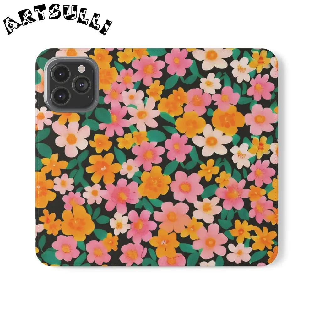 Vibrant Floral Pattern Black Flip Case, Artsulli - Art is Long, Life is Short, Phone Case, Size, iPhone 13 Pro Max, , , , , 30892764161644997256