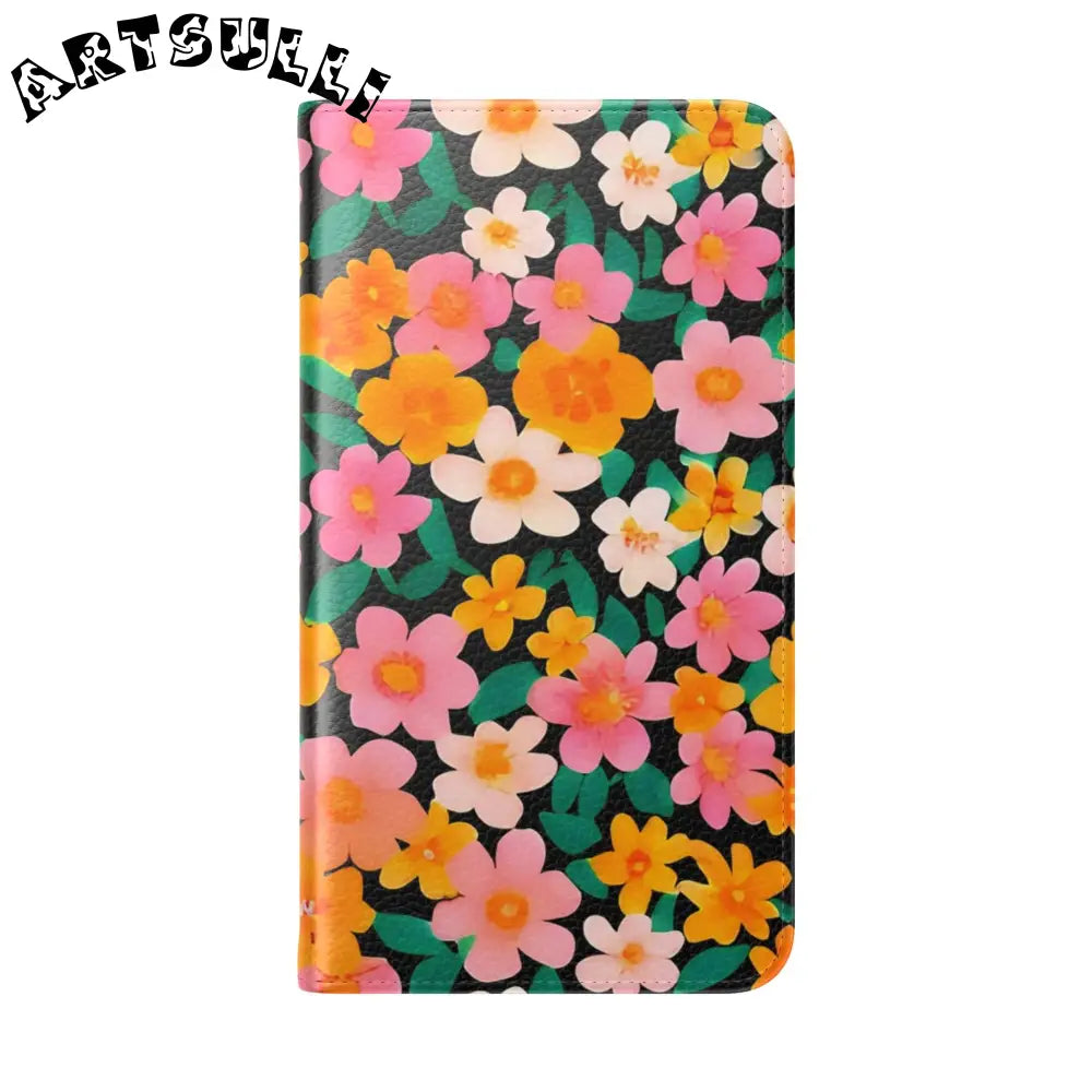 Vibrant Floral Pattern Black Flip Case, Artsulli - Art is Long, Life is Short, Phone Case, , , , , , ,