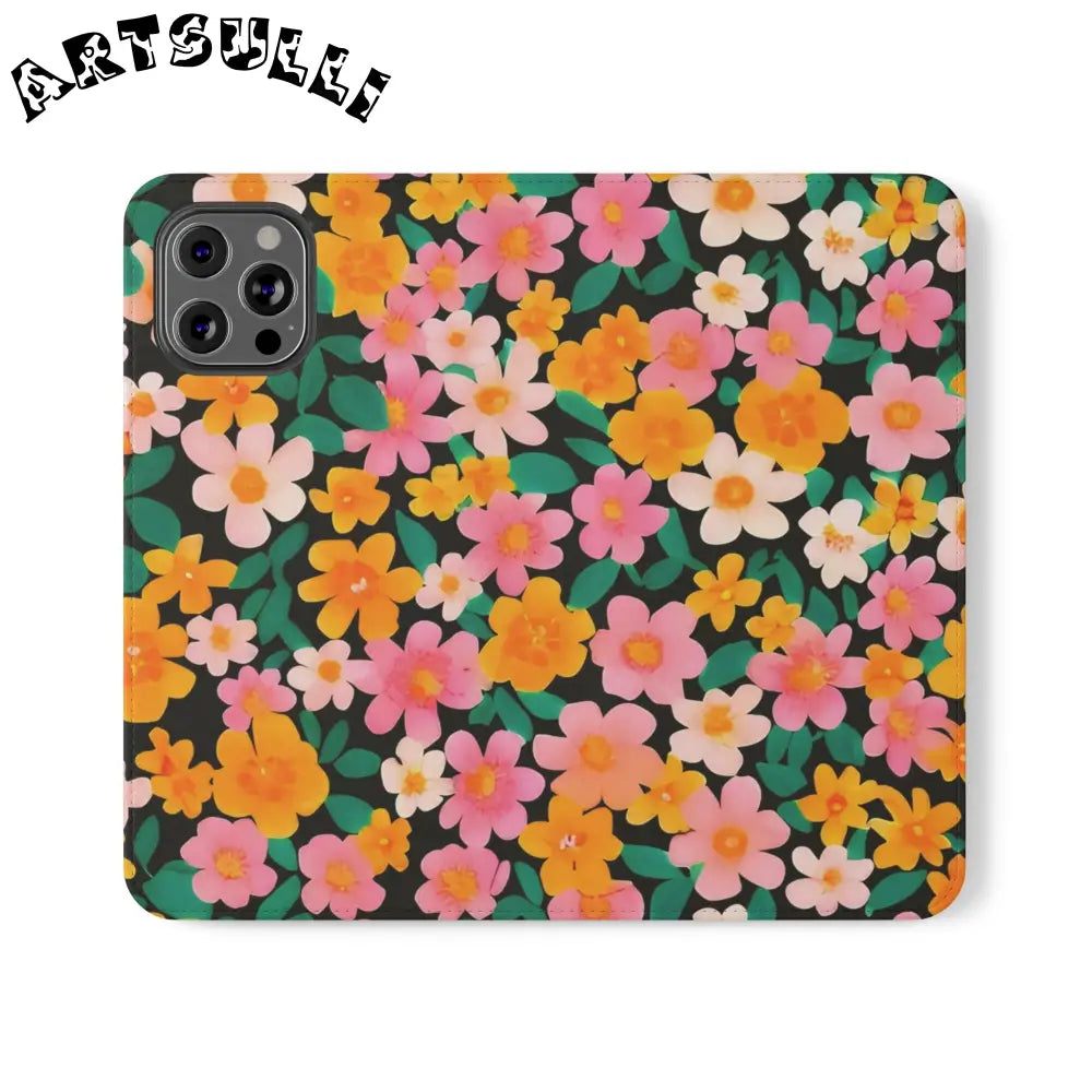 Vibrant Floral Pattern Black Flip Case, Artsulli - Art is Long, Life is Short, Phone Case, Size, iPhone 12 Pro Max, , , , , 18759869383607849713