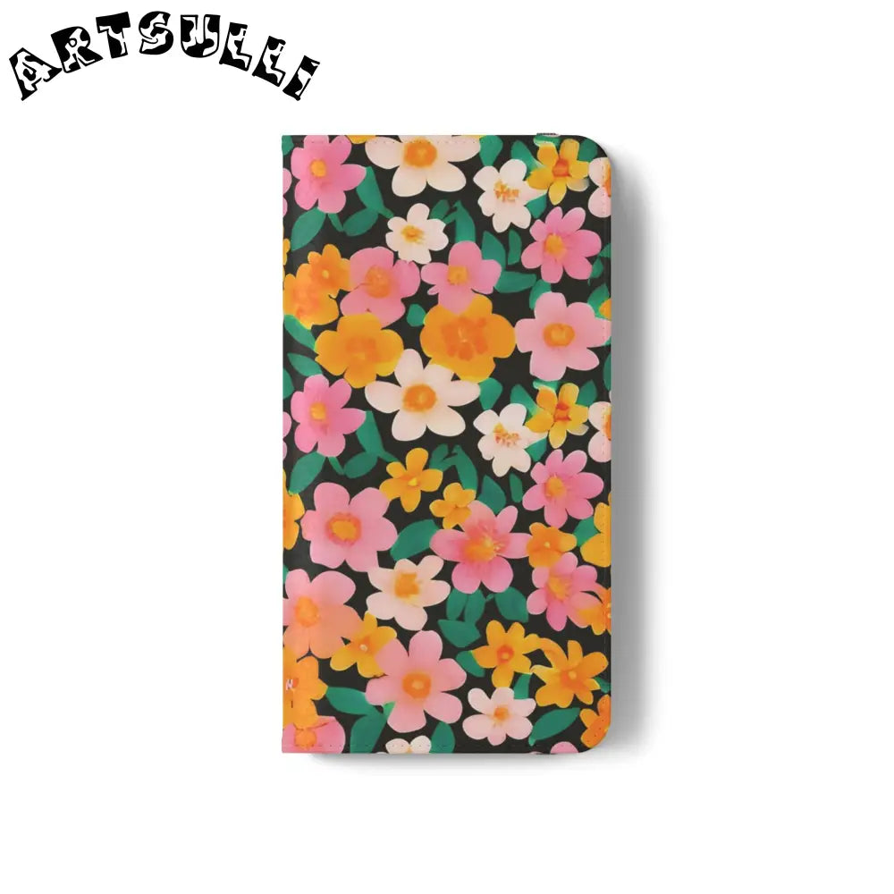 Vibrant Floral Pattern Black Flip Case, Artsulli - Art is Long, Life is Short, Phone Case, , , , , , ,