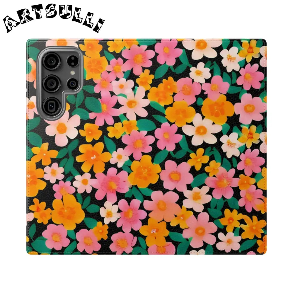 Vibrant Floral Pattern Black Flip Case, Artsulli - Art is Long, Life is Short, Phone Case, Size, Samsung Galaxy S23 Ultra, , , , , 17471590668823917222