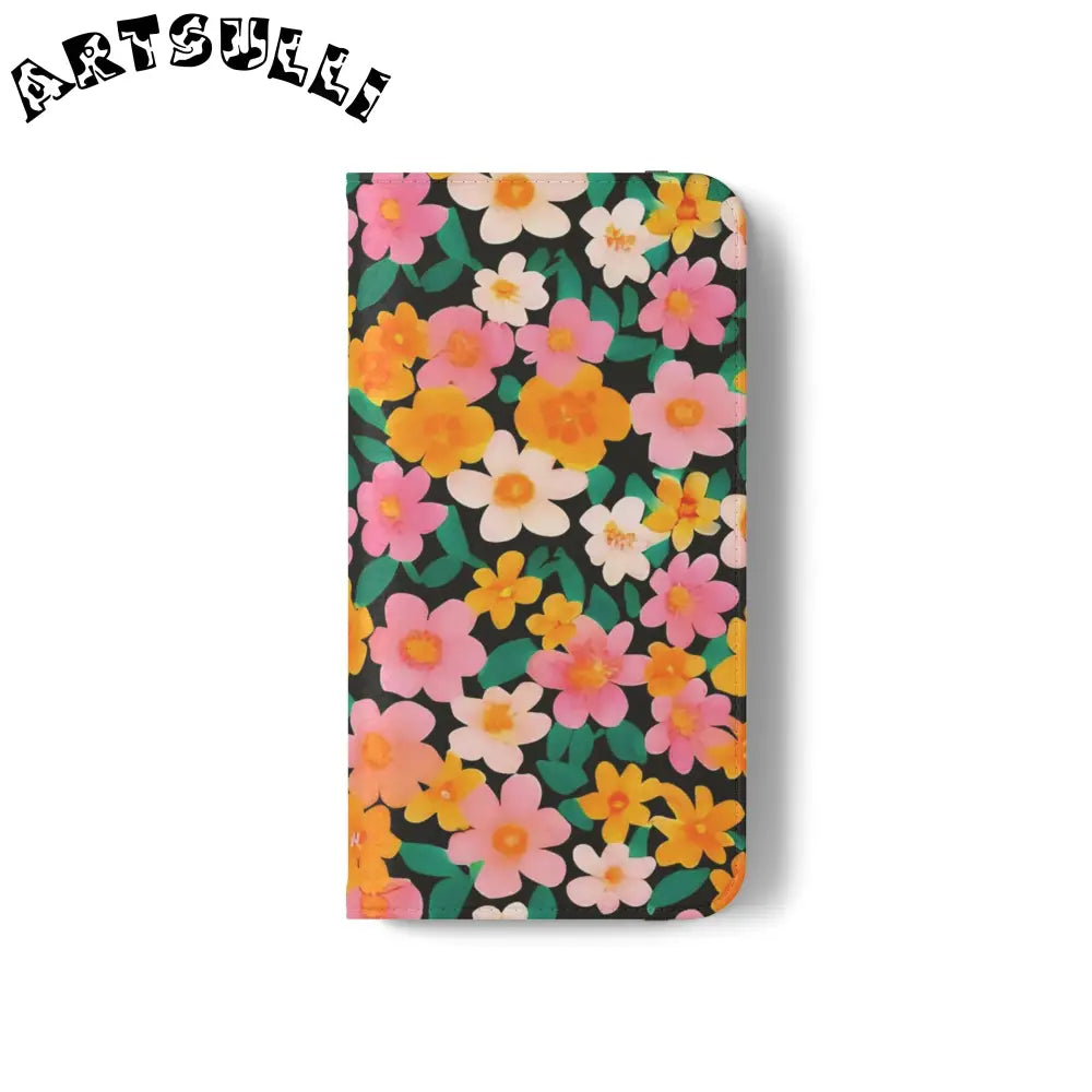 Vibrant Floral Pattern Black Flip Case, Artsulli - Art is Long, Life is Short, Phone Case, , , , , , ,