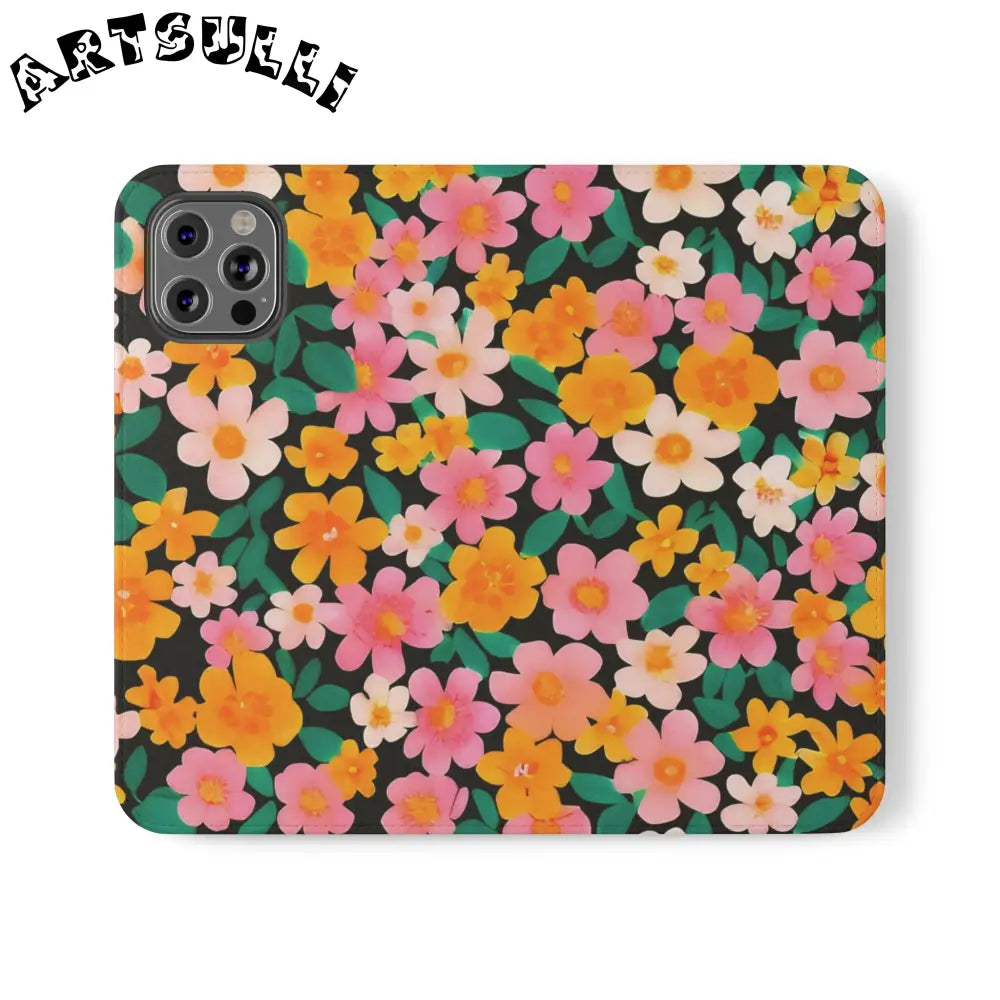 Vibrant Floral Pattern Black Flip Case, Artsulli - Art is Long, Life is Short, Phone Case, Size, iPhone 12 Pro, , , , , 27016821606929873433