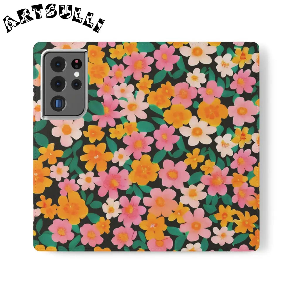 Vibrant Floral Pattern Black Flip Case, Artsulli - Art is Long, Life is Short, Phone Case, Size, Samsung Galaxy S21 Ultra, , , , , 97632151112652023119