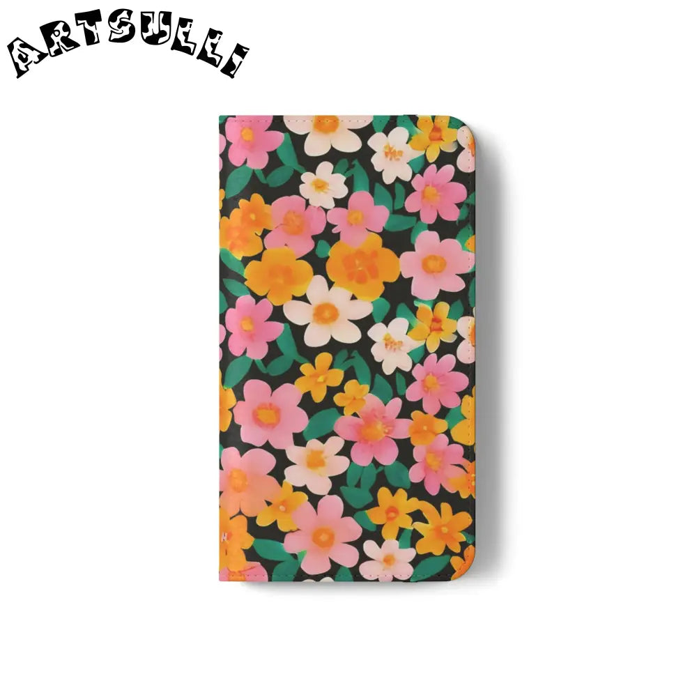 Vibrant Floral Pattern Black Flip Case, Artsulli - Art is Long, Life is Short, Phone Case, , , , , , ,