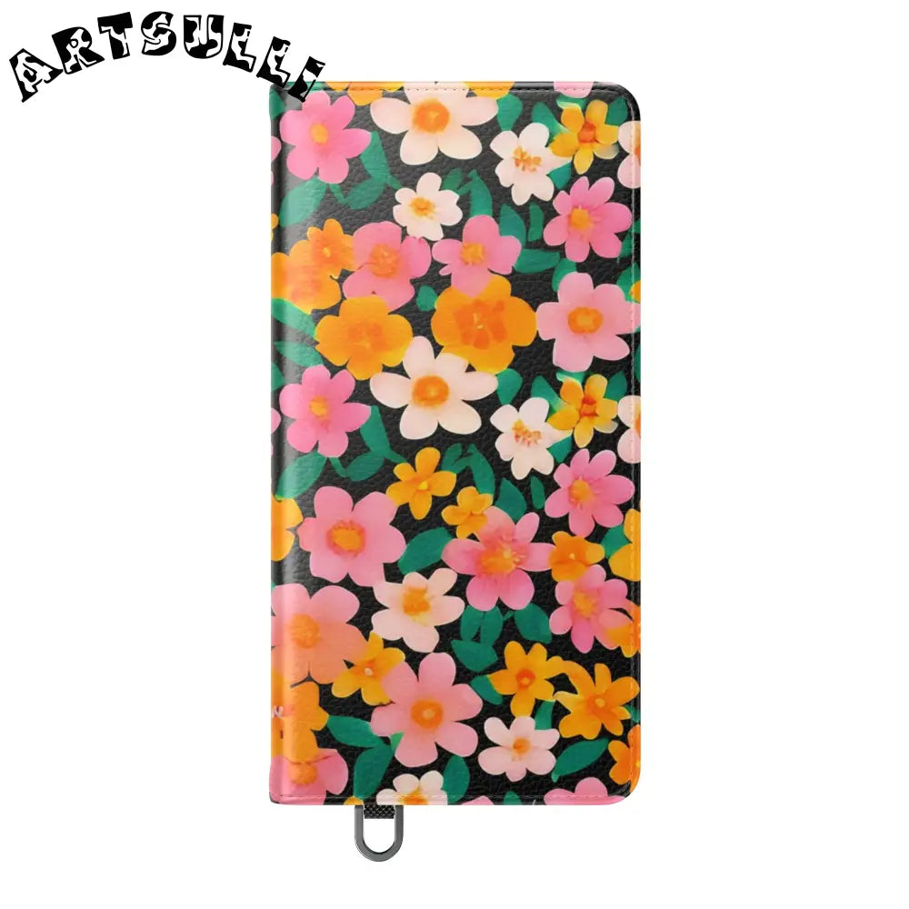 Vibrant Floral Pattern Black Flip Case, Artsulli - Art is Long, Life is Short, Phone Case, , , , , , ,