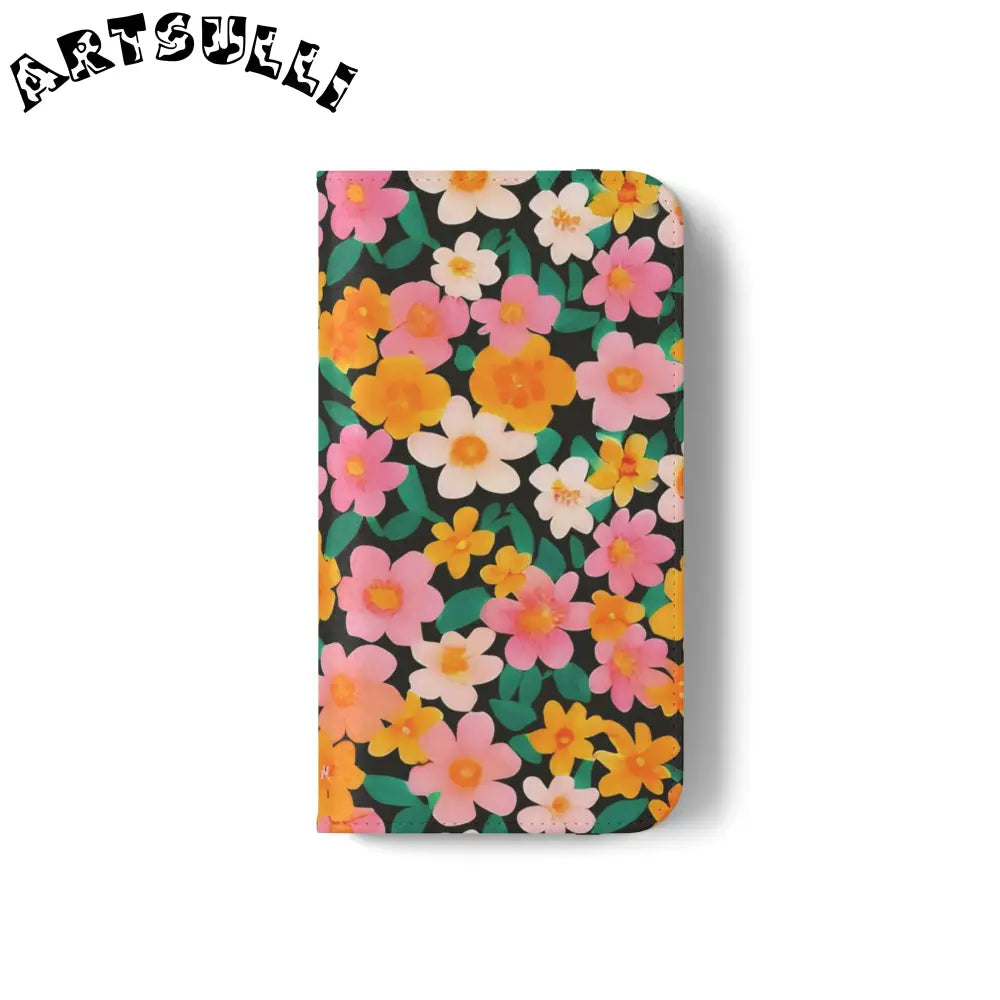 Vibrant Floral Pattern Black Flip Case, Artsulli - Art is Long, Life is Short, Phone Case, , , , , , ,