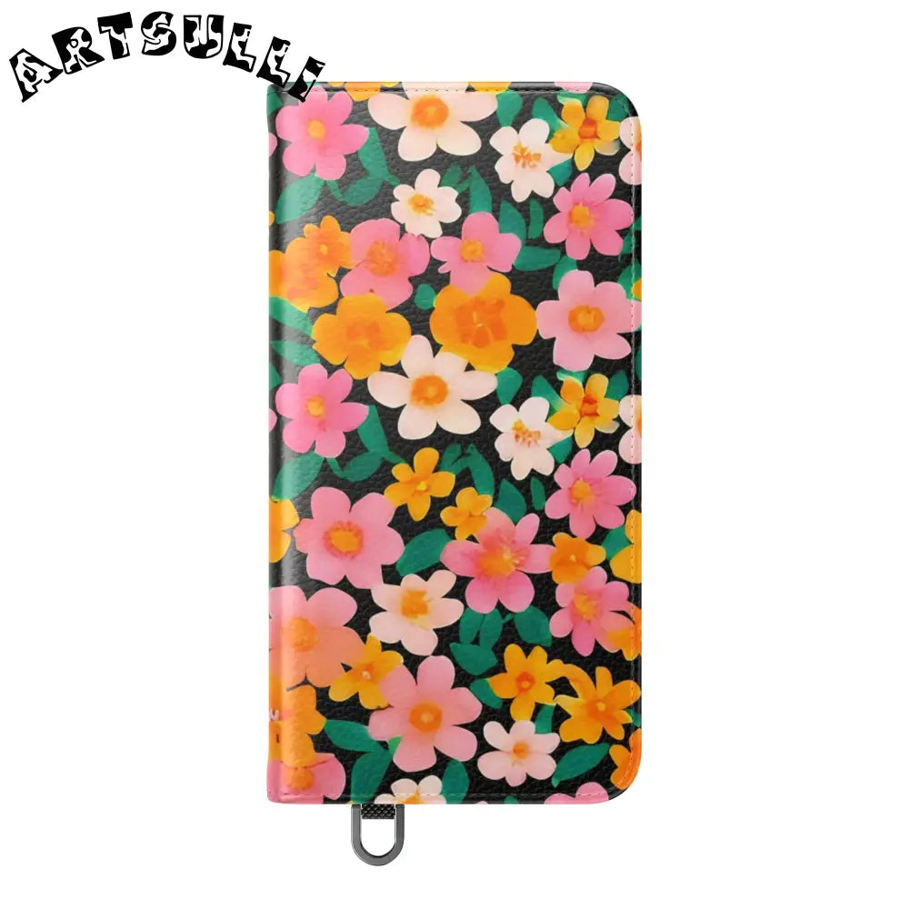 Vibrant Floral Pattern Black Flip Case, Artsulli - Art is Long, Life is Short, Phone Case, , , , , , ,
