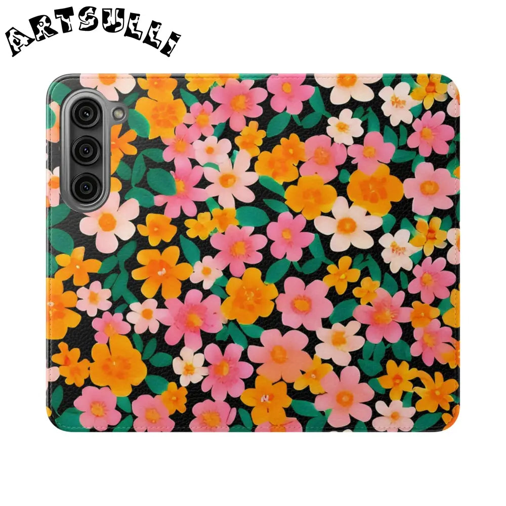 Vibrant Floral Pattern Black Flip Case, Artsulli - Art is Long, Life is Short, Phone Case, Size, Samsung Galaxy S23, , , , , 45260483889025152754