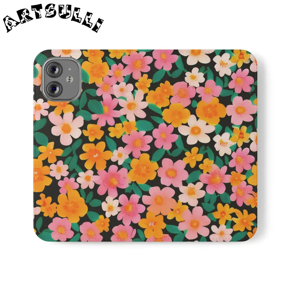 Vibrant Floral Pattern Black Flip Case, Artsulli - Art is Long, Life is Short, Phone Case, Size, iPhone 12 Mini, , , , , 64155798143956474278