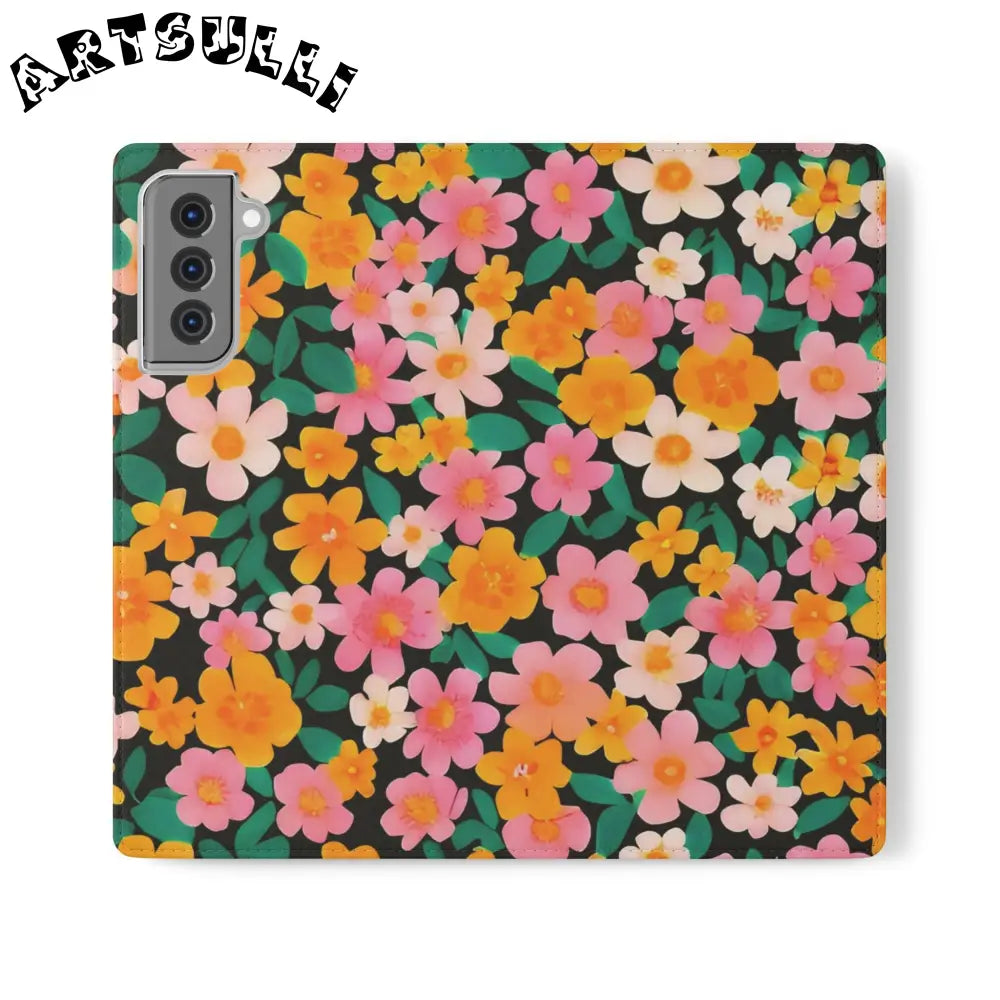 Vibrant Floral Pattern Black Flip Case, Artsulli - Art is Long, Life is Short, Phone Case, Size, Samsung Galaxy S21 Plus, , , , , 89786430892334450019