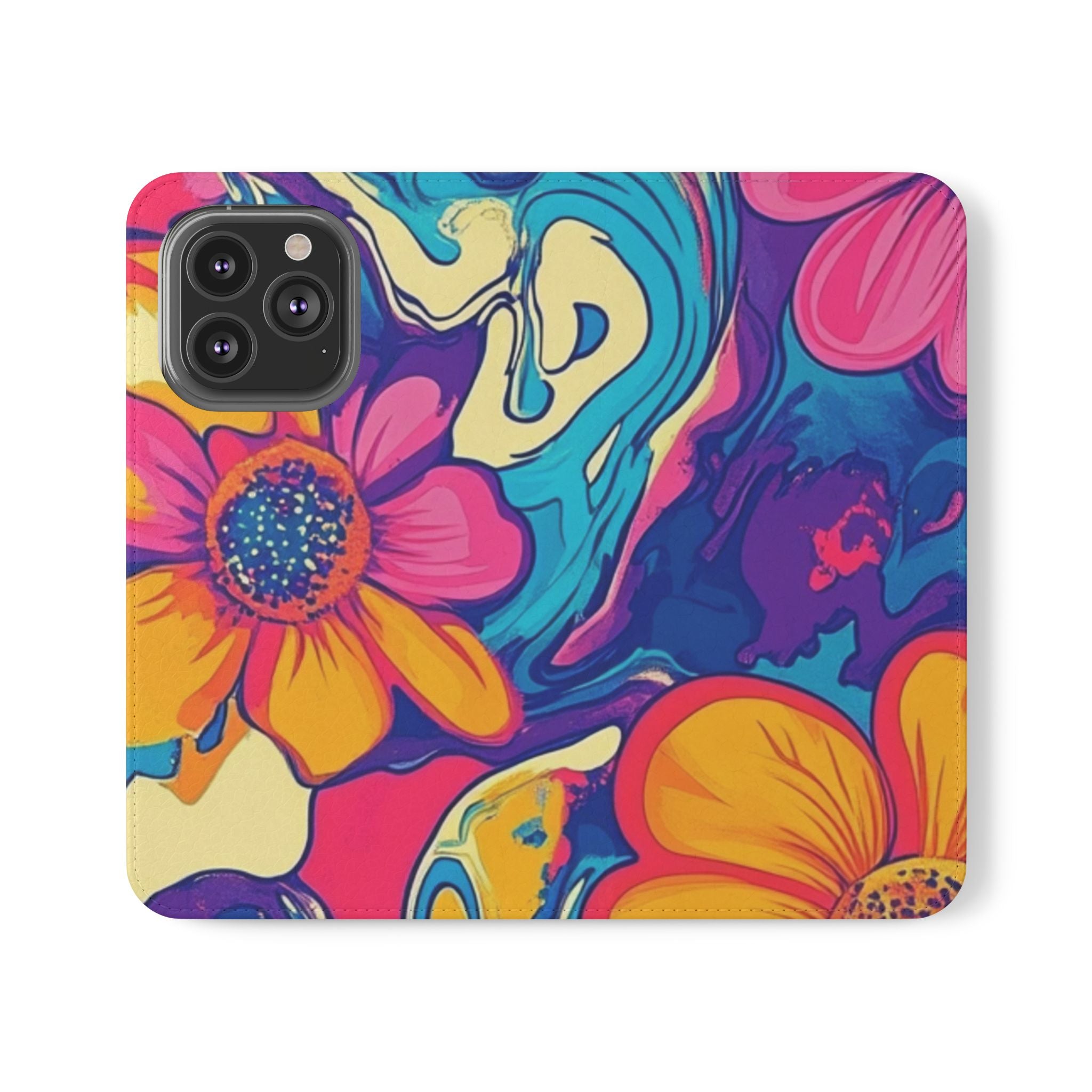 Vibrant Psychedelic Floral Flip Cases, Artsulli - Art is Long, Life is Short, Phone Case, Size, iPhone 13 Pro, , , , , 30554318429252843601