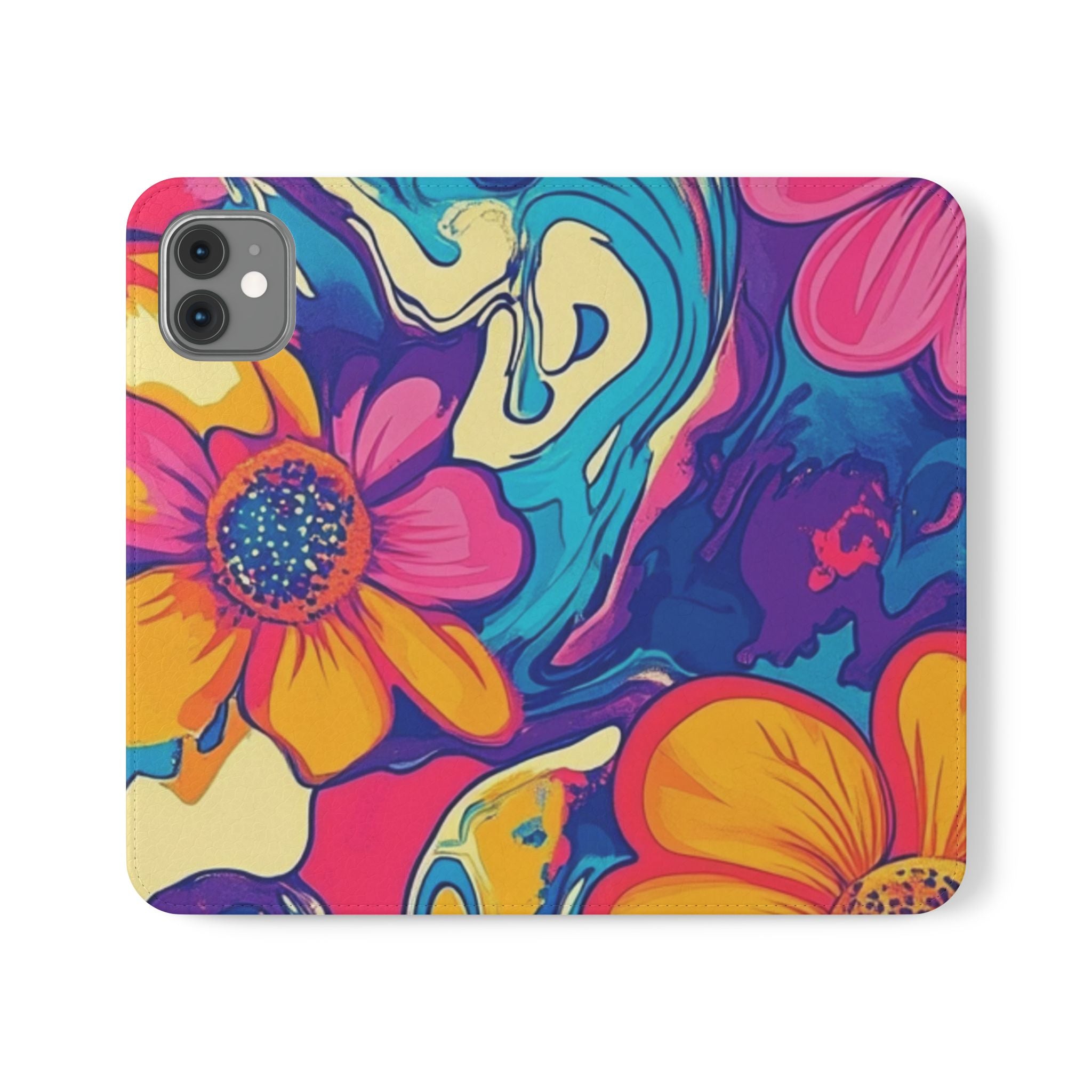 Vibrant Psychedelic Floral Flip Cases, Artsulli - Art is Long, Life is Short, Phone Case, Size, iPhone 11, , , , , 15118221190473618470
