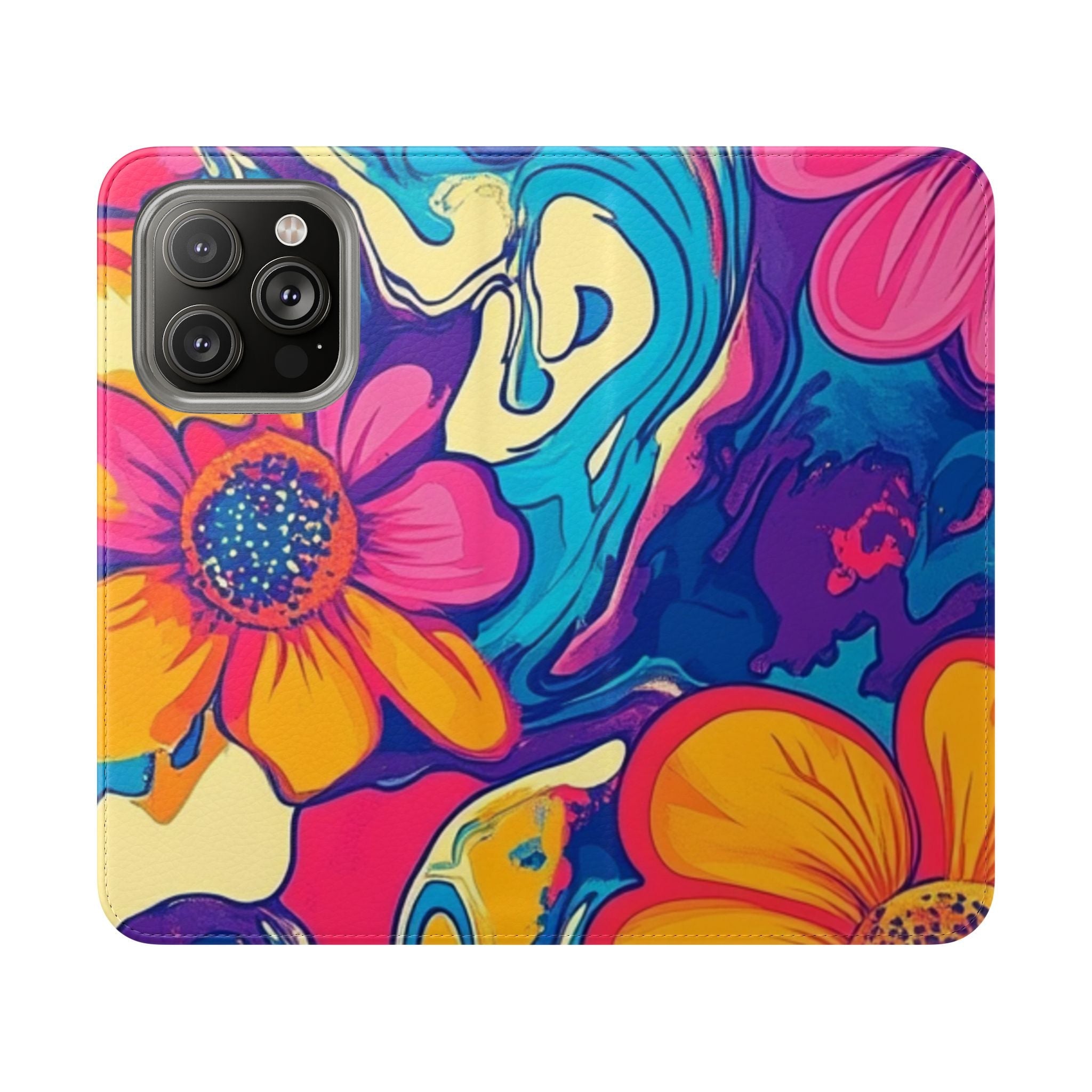 Vibrant Psychedelic Floral Flip Cases, Artsulli - Art is Long, Life is Short, Phone Case, Size, iPhone 14 Pro, , , , , 27055203914539223105