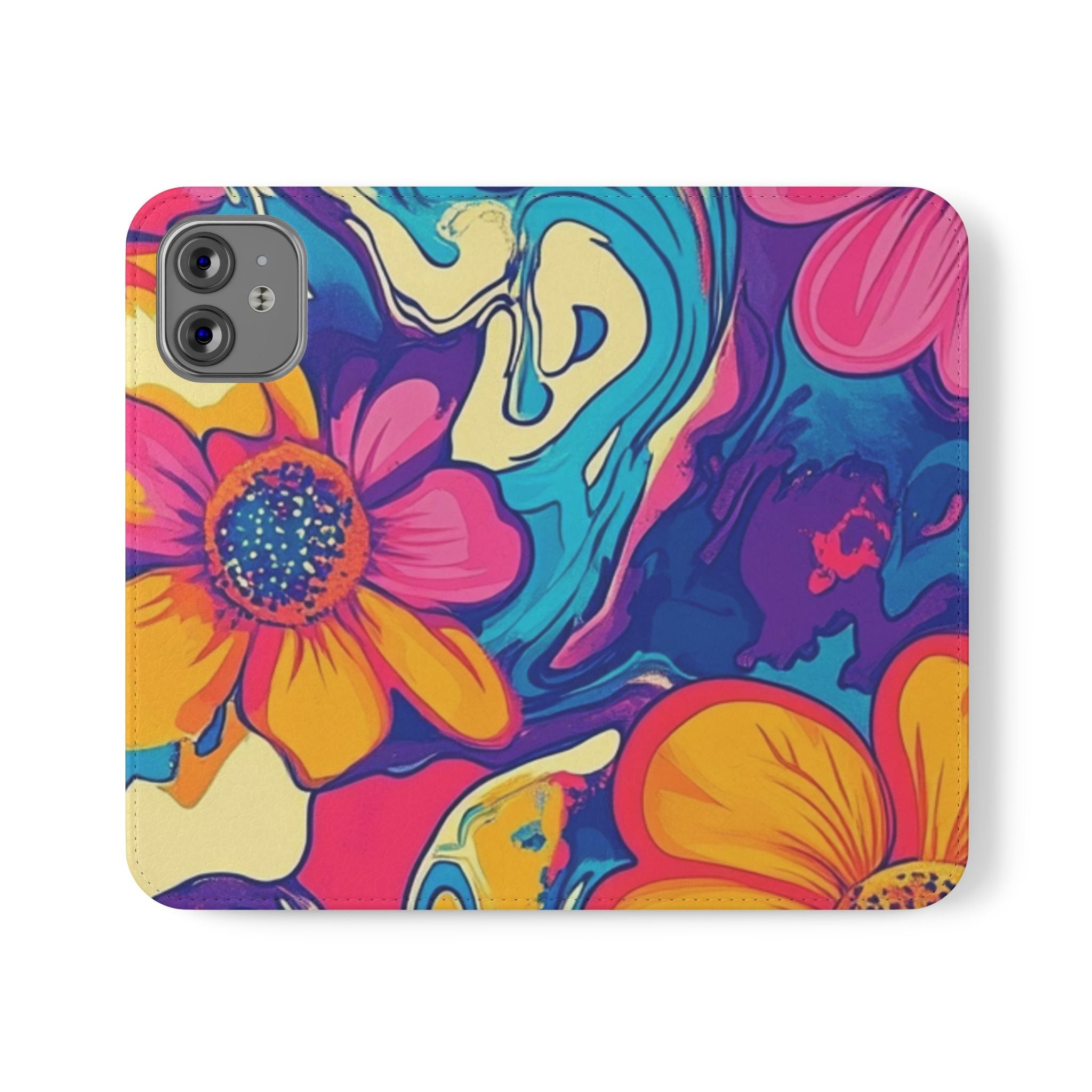 Vibrant Psychedelic Floral Flip Cases, Artsulli - Art is Long, Life is Short, Phone Case, Size, iPhone 12 Mini, , , , , 67146975029676068519
