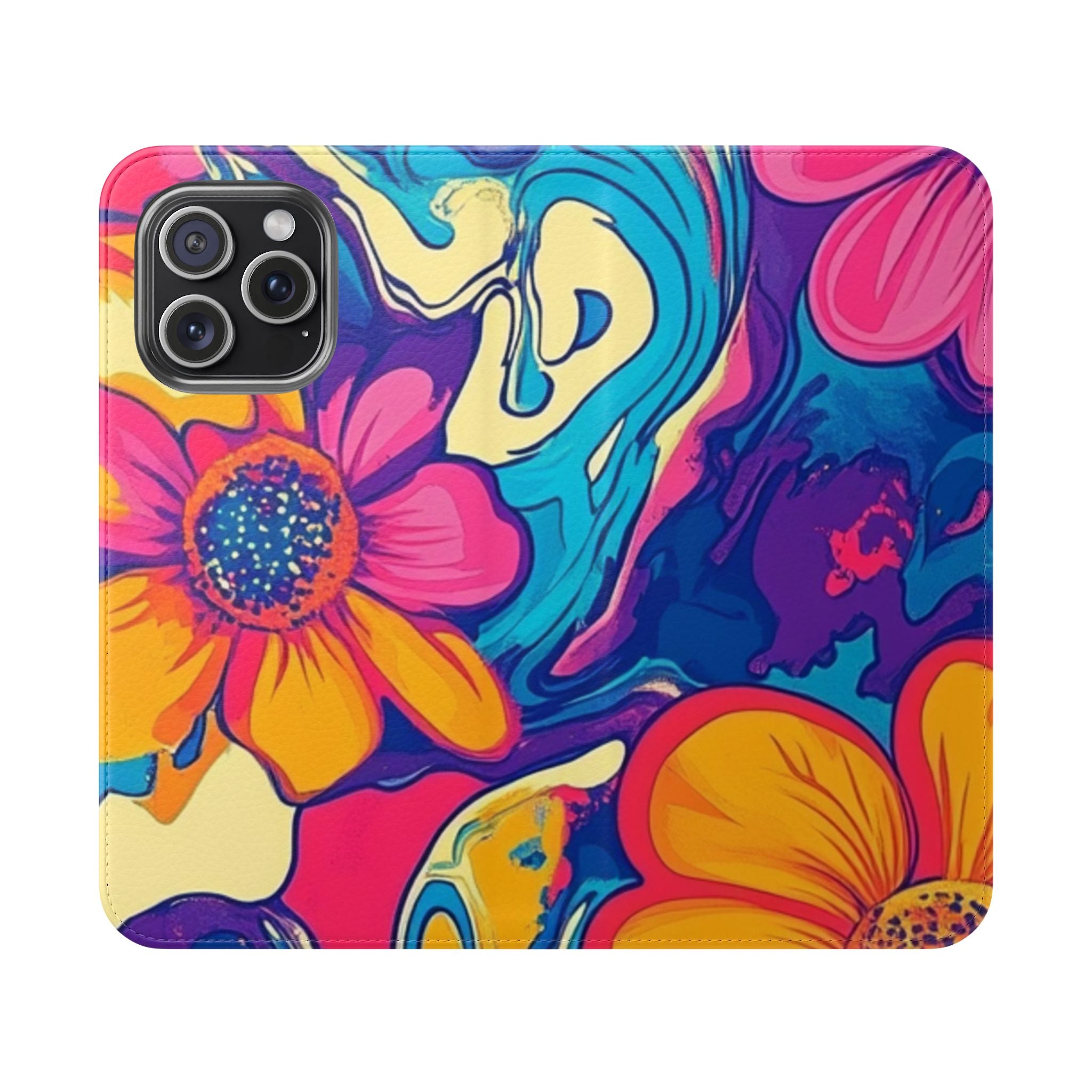 Vibrant Psychedelic Floral Flip Cases, Artsulli - Art is Long, Life is Short, Phone Case, Size, iPhone 15 Pro Max, , , , , 13849174086501135890