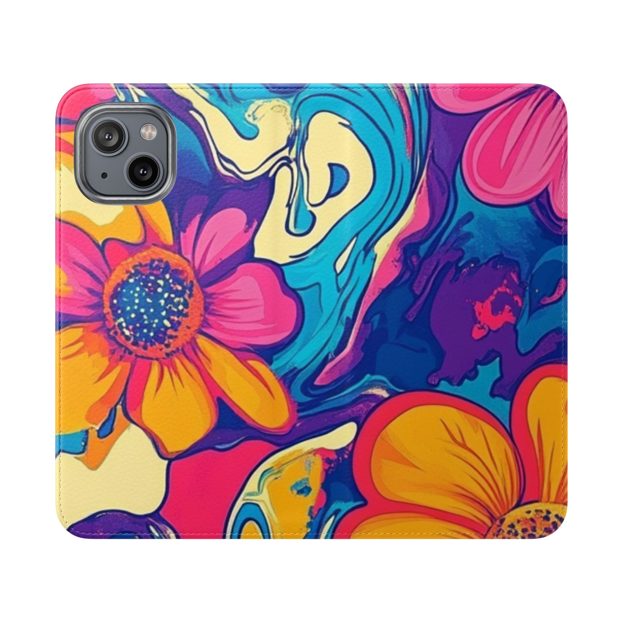 Vibrant Psychedelic Floral Flip Cases, Artsulli - Art is Long, Life is Short, Phone Case, Size, iPhone 14, , , , , 30061017489775439757