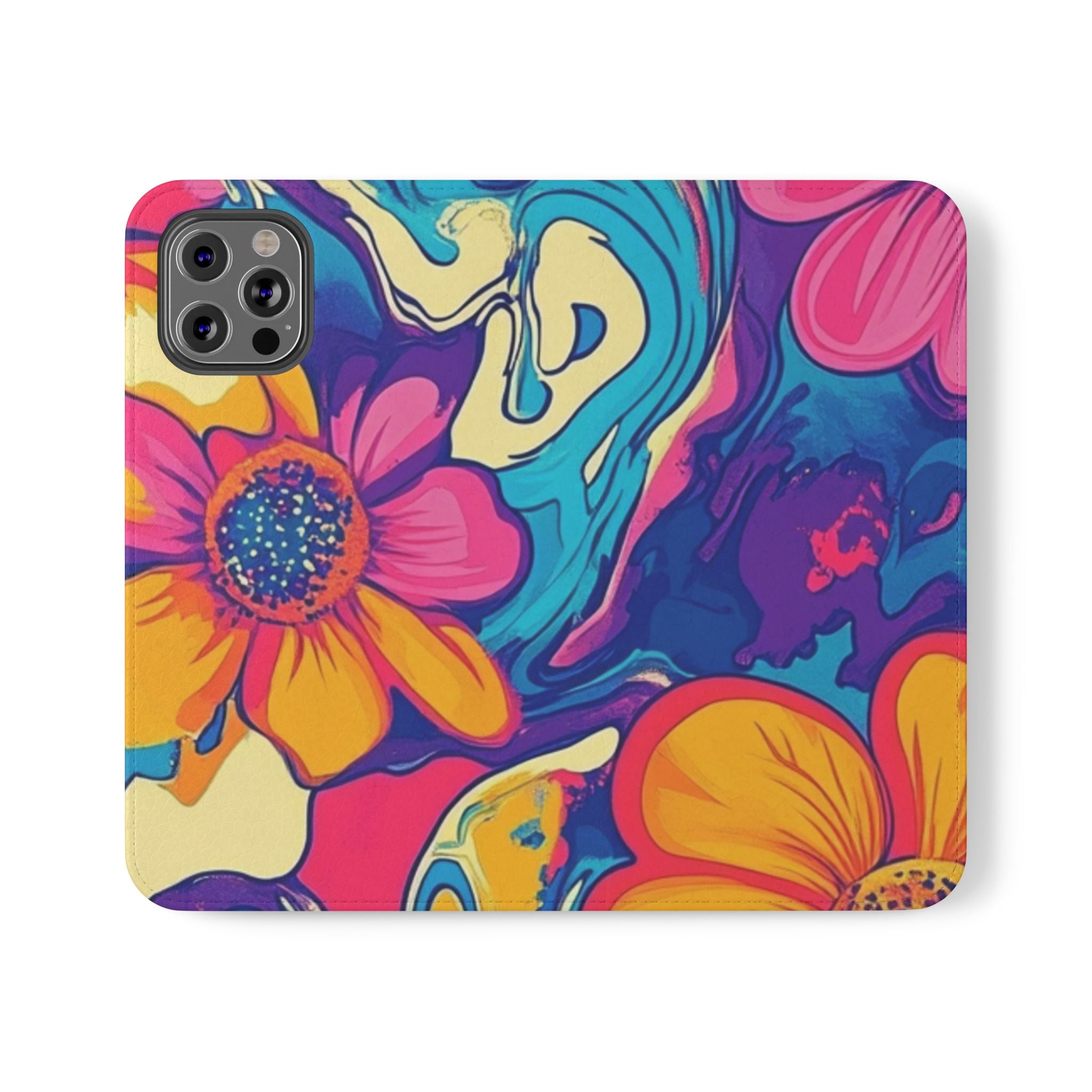 Vibrant Psychedelic Floral Flip Cases, Artsulli - Art is Long, Life is Short, Phone Case, Size, iPhone 12 Pro, , , , , 93759439756160199187