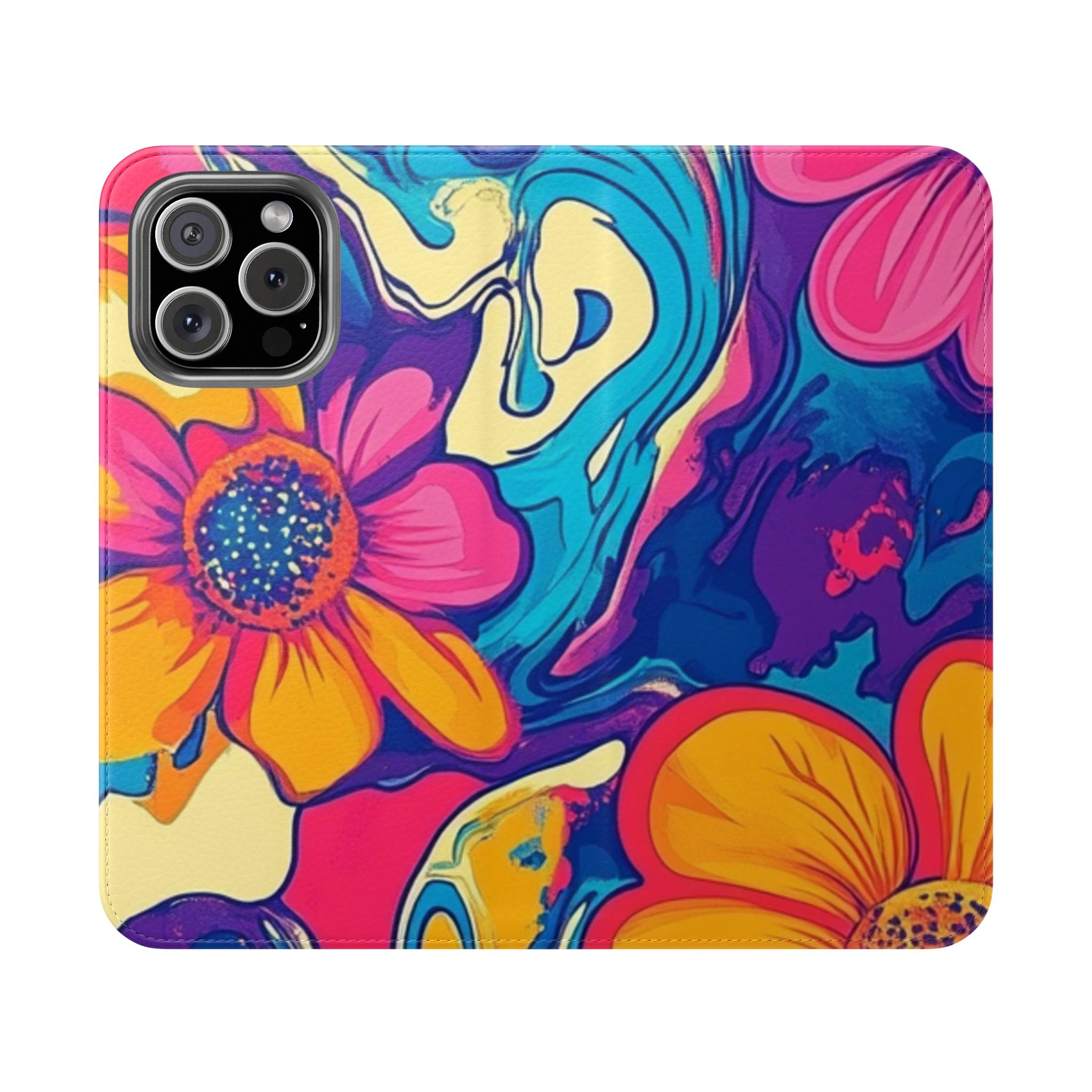 Vibrant Psychedelic Floral Flip Cases, Artsulli - Art is Long, Life is Short, Phone Case, Size, iPhone 16 Pro Max, , , , , 41063847743739024326