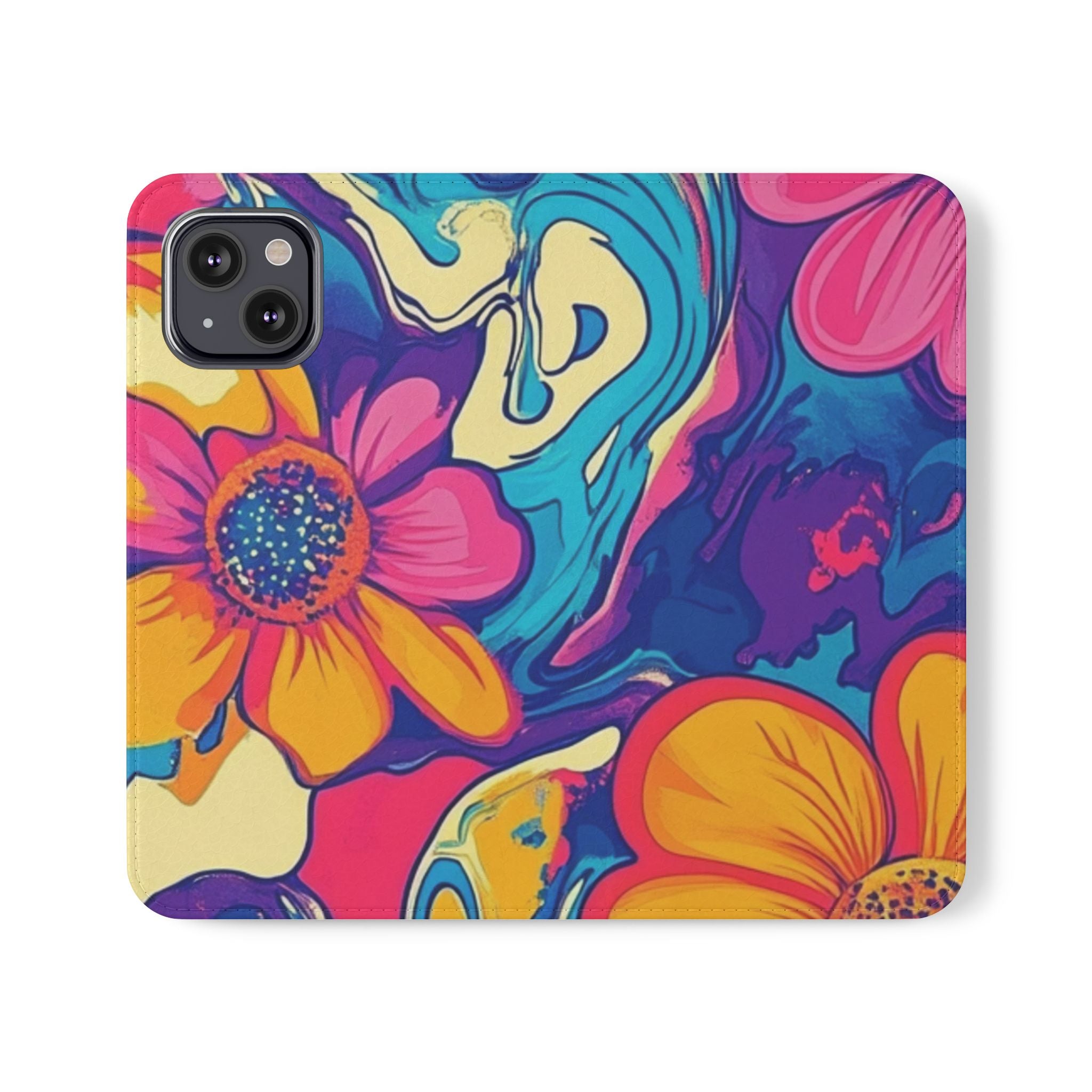 Vibrant Psychedelic Floral Flip Cases, Artsulli - Art is Long, Life is Short, Phone Case, Size, iPhone 13, , , , , 15583024472548307653