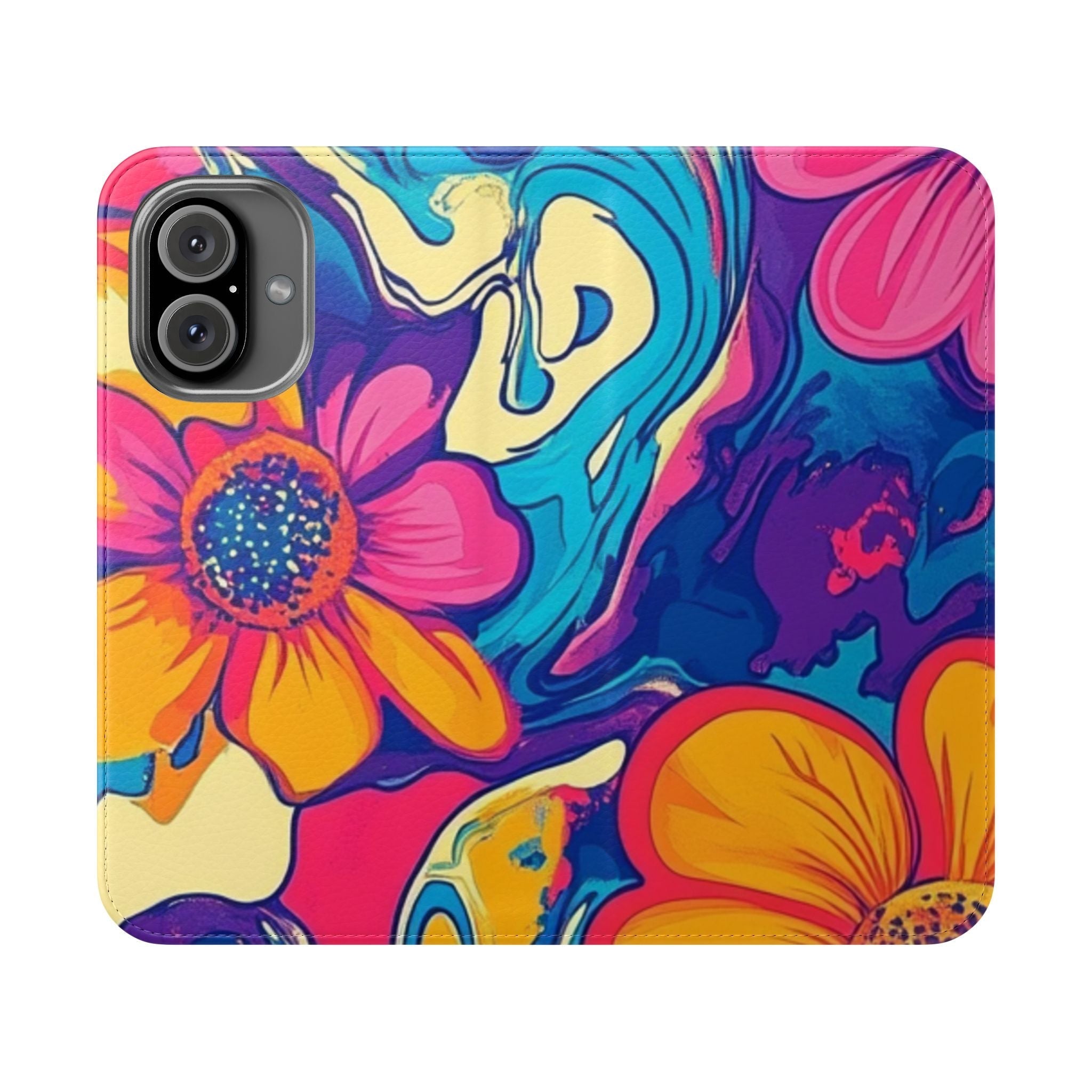 Vibrant Psychedelic Floral Flip Cases, Artsulli - Art is Long, Life is Short, Phone Case, Size, iPhone 16, , , , , 20946822821819659535