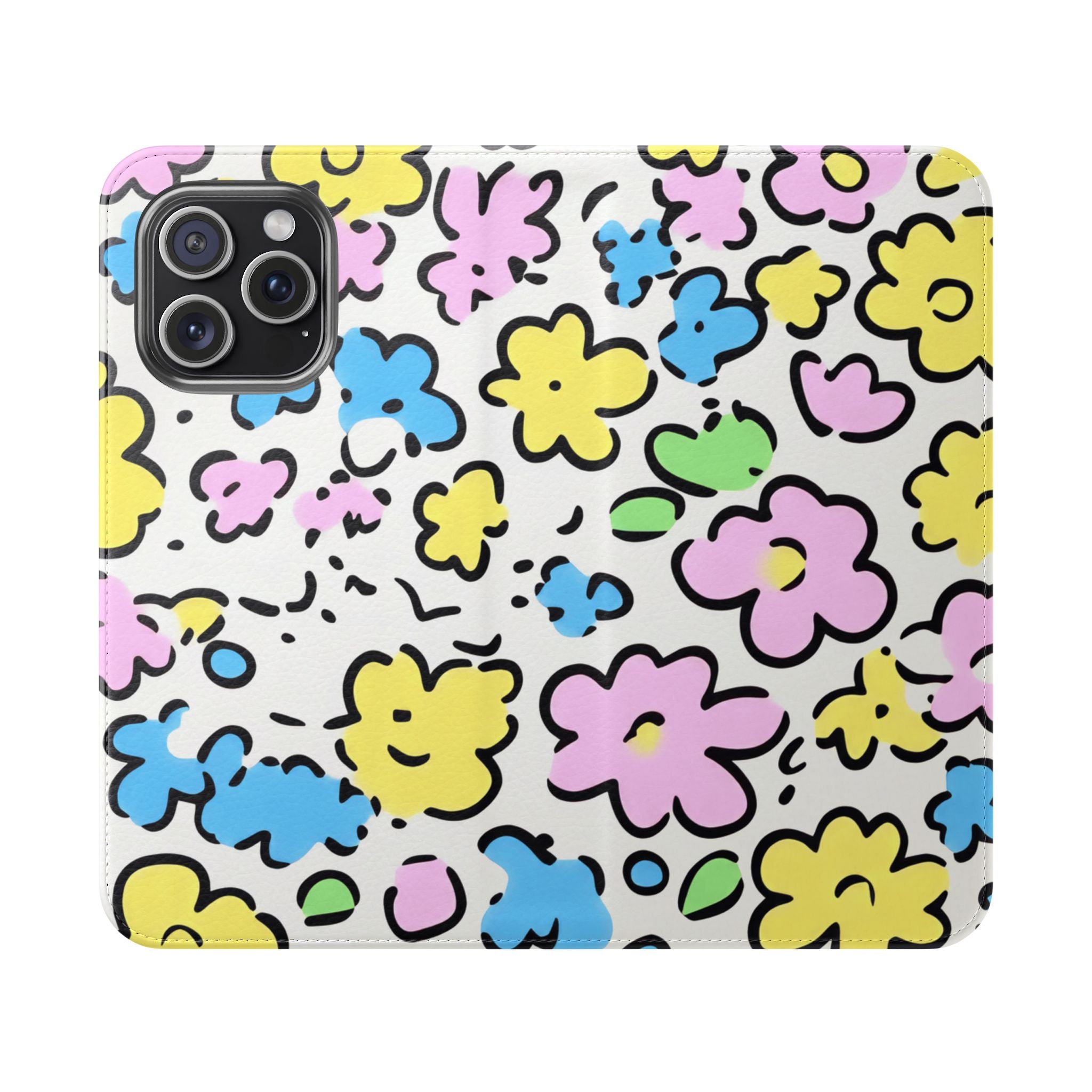 White Colorful Floral Flip Cases, Artsulli - Art is Long, Life is Short, Phone Case, Size, iPhone 15 Pro Max, , , , , 10551774873986051825