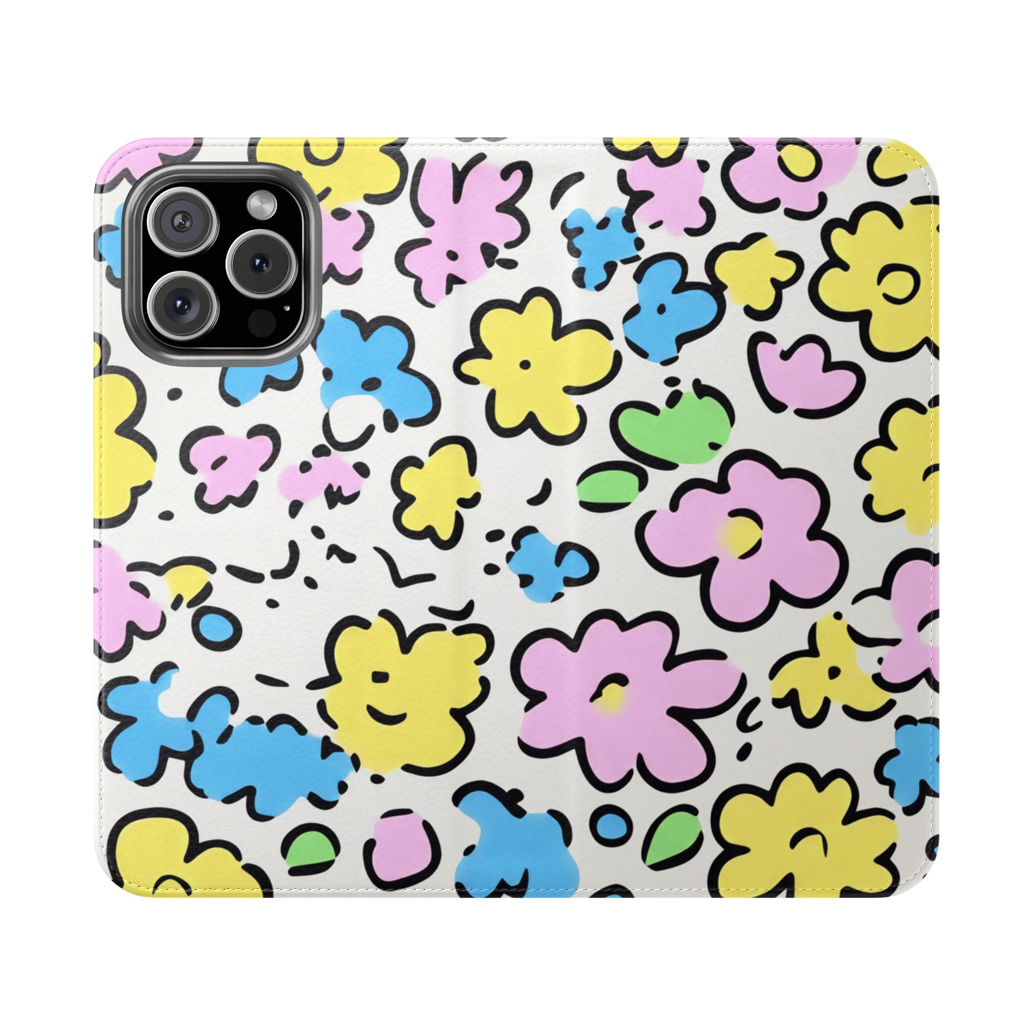 White Colorful Floral Flip Cases, Artsulli - Art is Long, Life is Short, Phone Case, Size, iPhone 16 Pro Max, , , , , 16631962185371427940