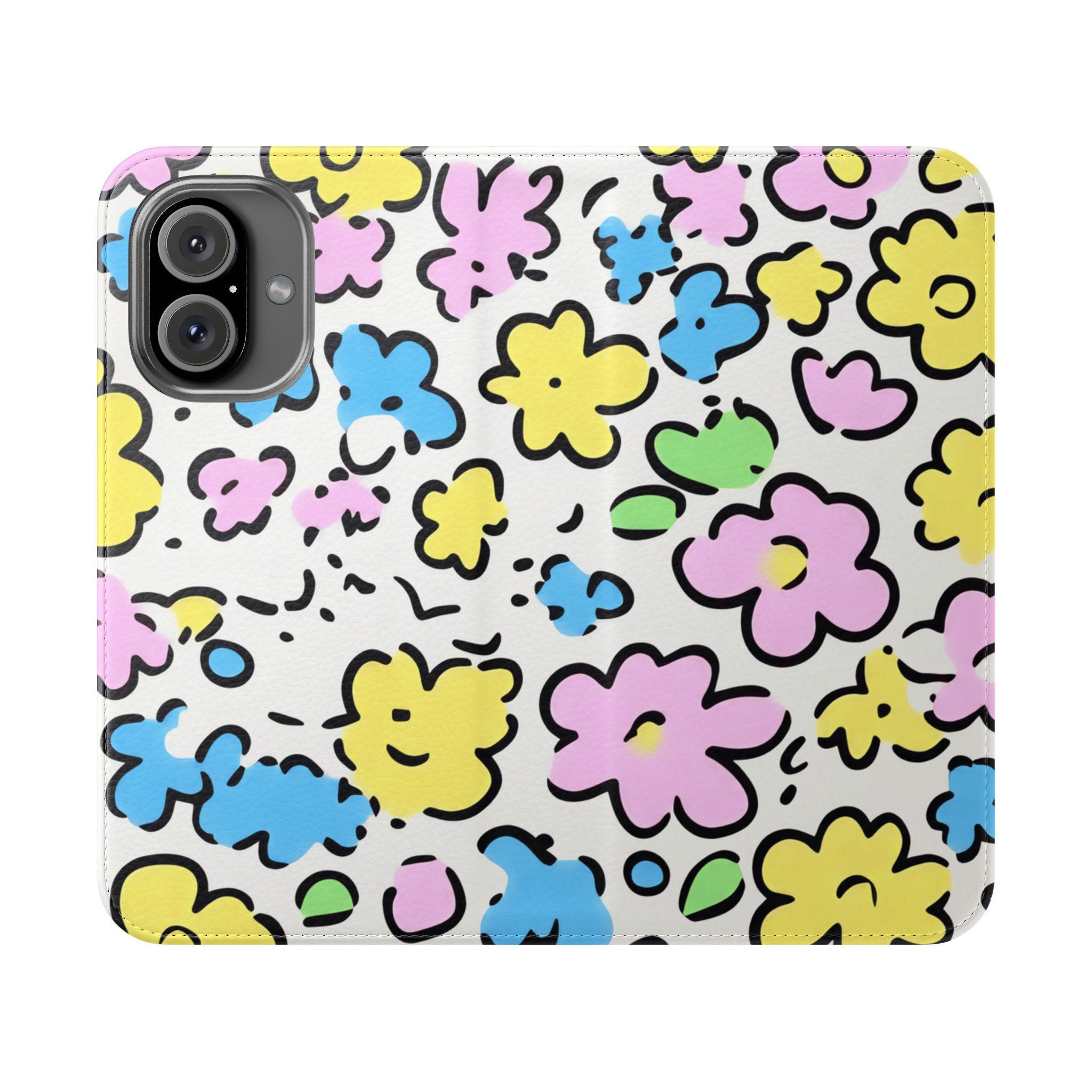 White Colorful Floral Flip Cases, Artsulli - Art is Long, Life is Short, Phone Case, Size, iPhone 16, , , , , 16519728771754458621