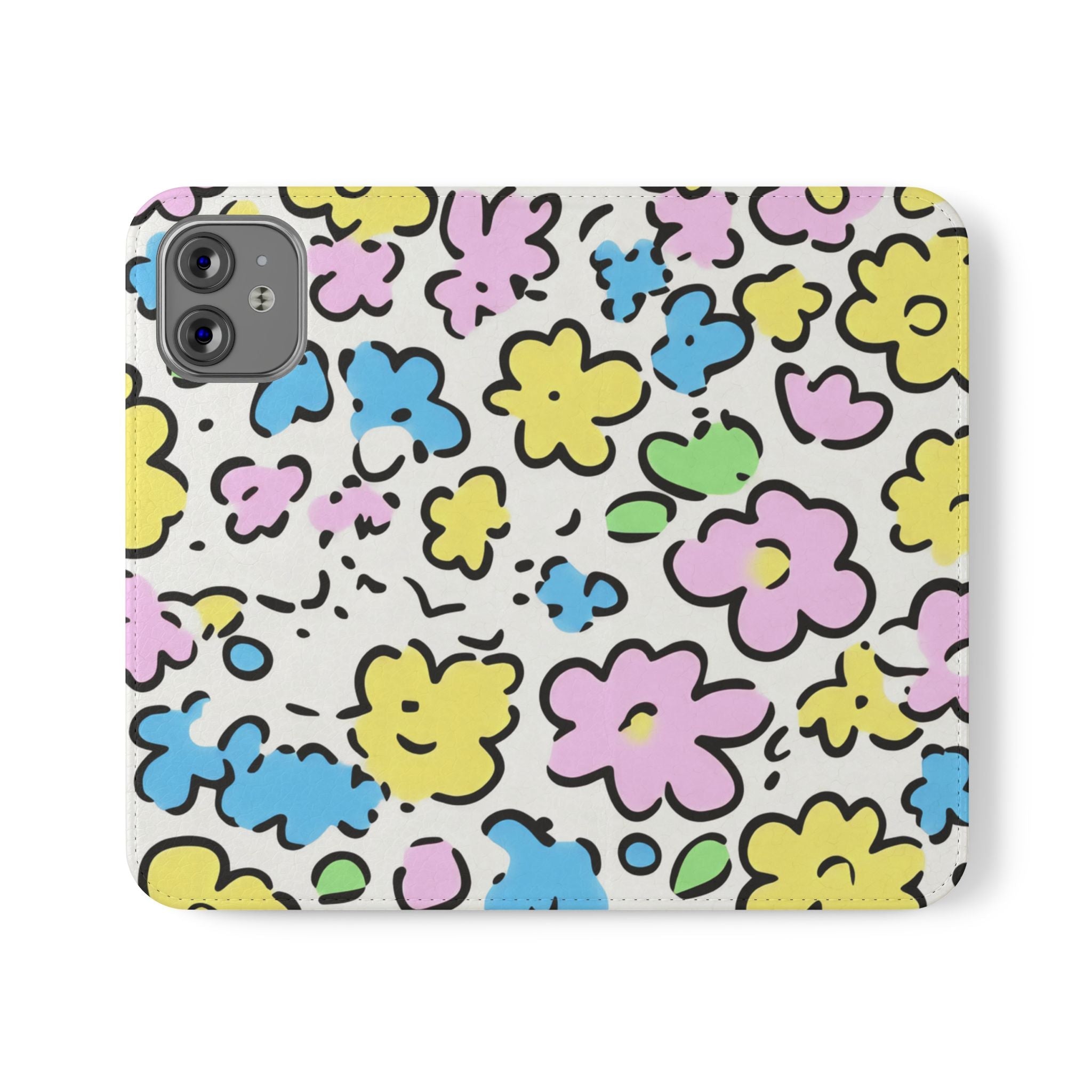 White Colorful Floral Flip Cases, Artsulli - Art is Long, Life is Short, Phone Case, Size, iPhone 12 Mini, , , , , 31318033036732841294