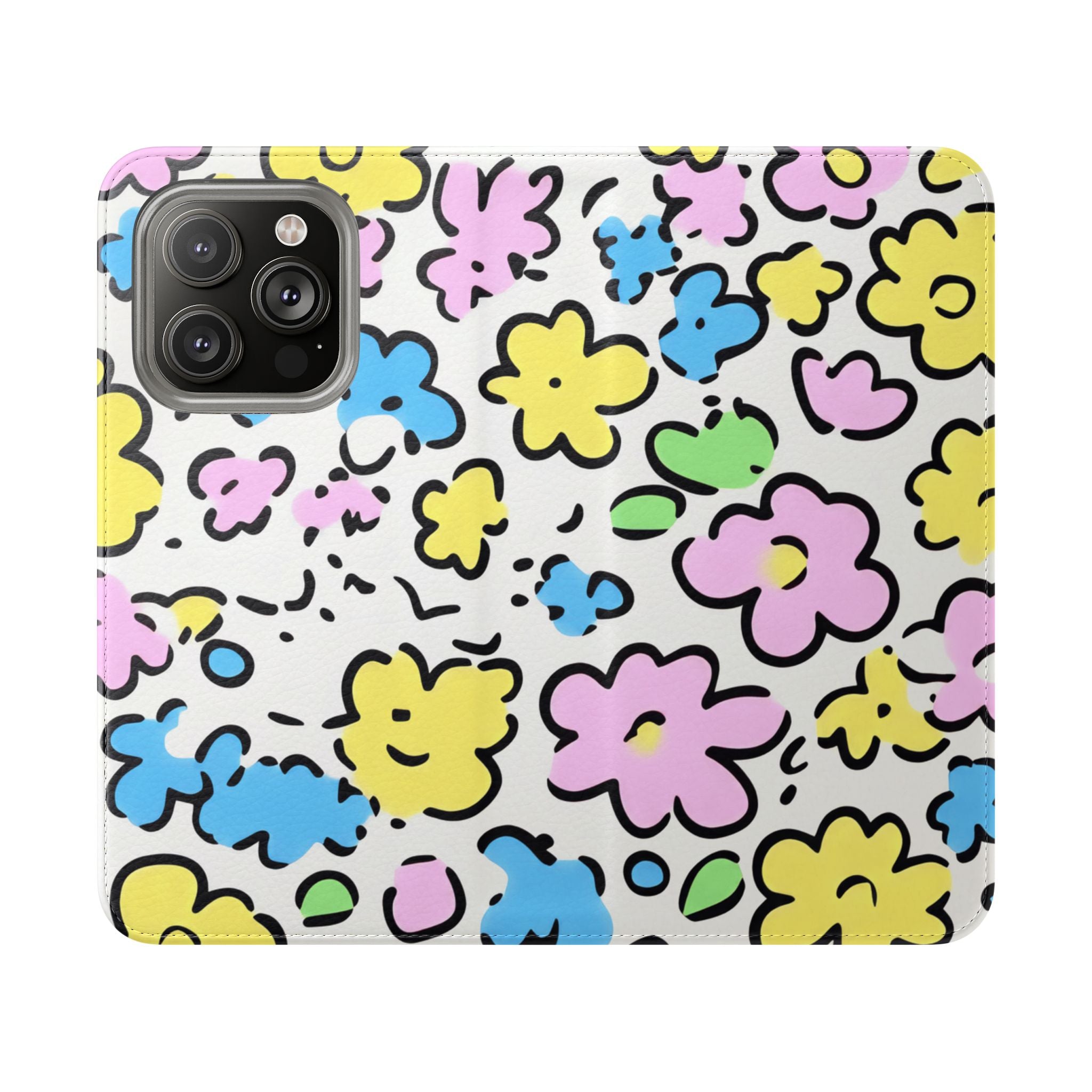 White Colorful Floral Flip Cases, Artsulli - Art is Long, Life is Short, Phone Case, Size, iPhone 14 Pro, , , , , 17188934696951981557