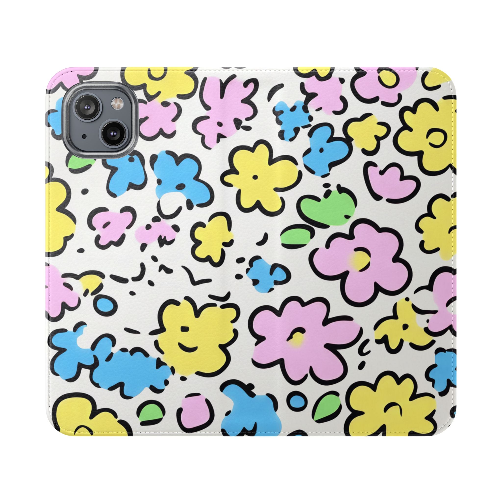 White Colorful Floral Flip Cases, Artsulli - Art is Long, Life is Short, Phone Case, Size, iPhone 14 Plus, , , , , 21794001053857322081