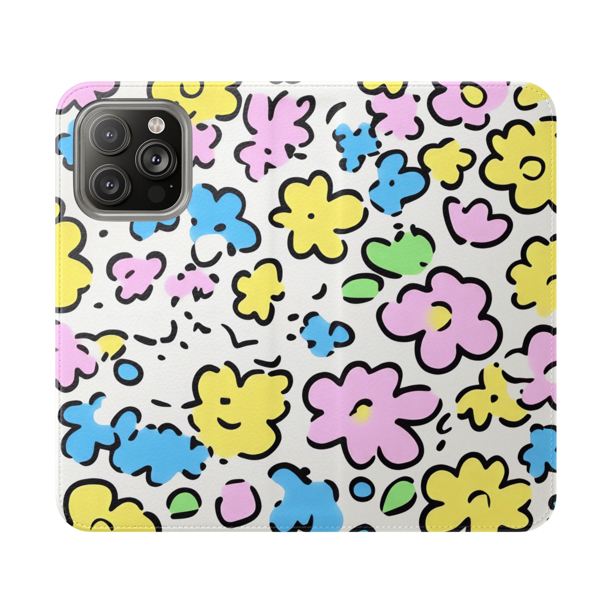 White Colorful Floral Flip Cases, Artsulli - Art is Long, Life is Short, Phone Case, Size, iPhone 14 Pro Max, , , , , 65095778955189647189