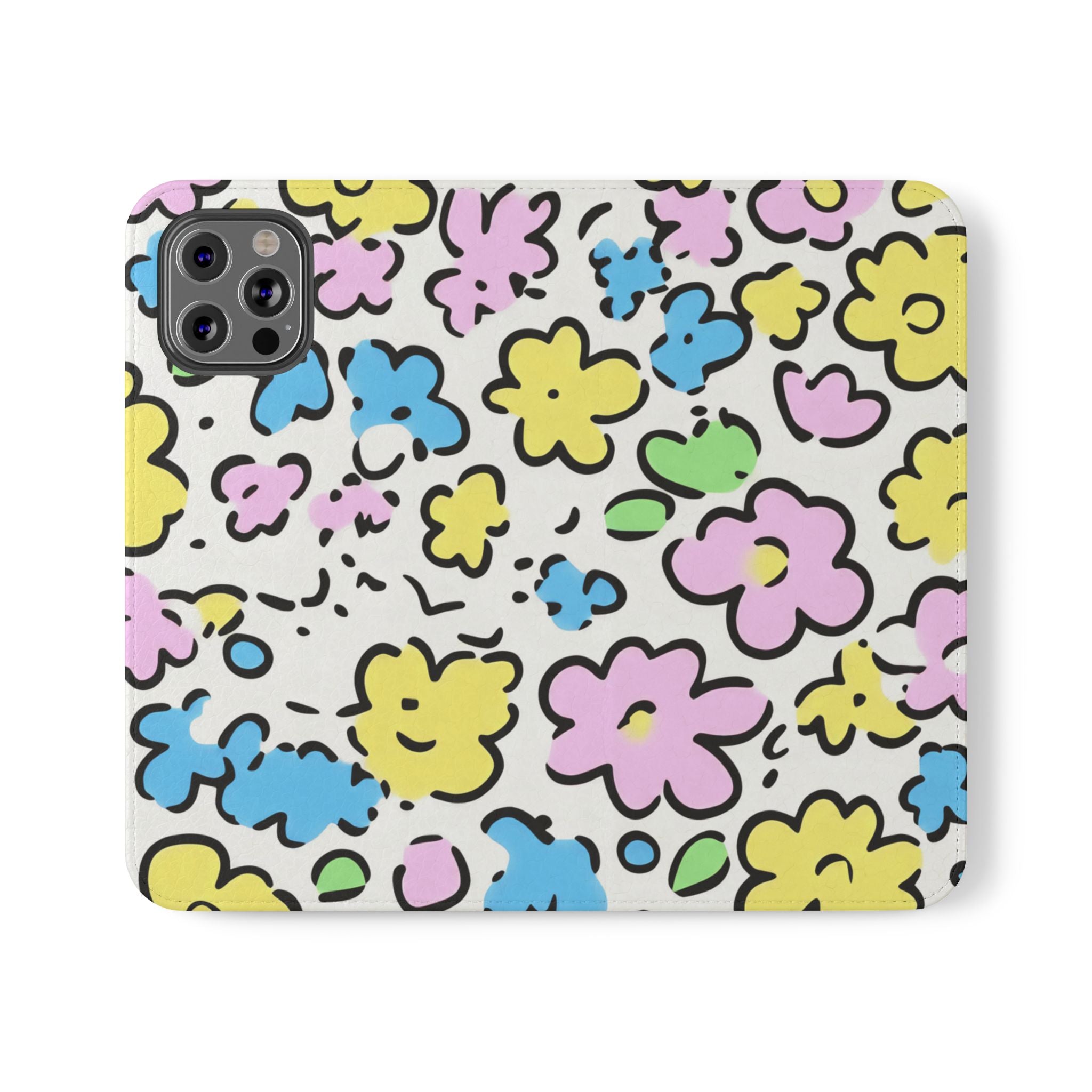White Colorful Floral Flip Cases, Artsulli - Art is Long, Life is Short, Phone Case, Size, iPhone 12 Pro, , , , , 29312304182319145997