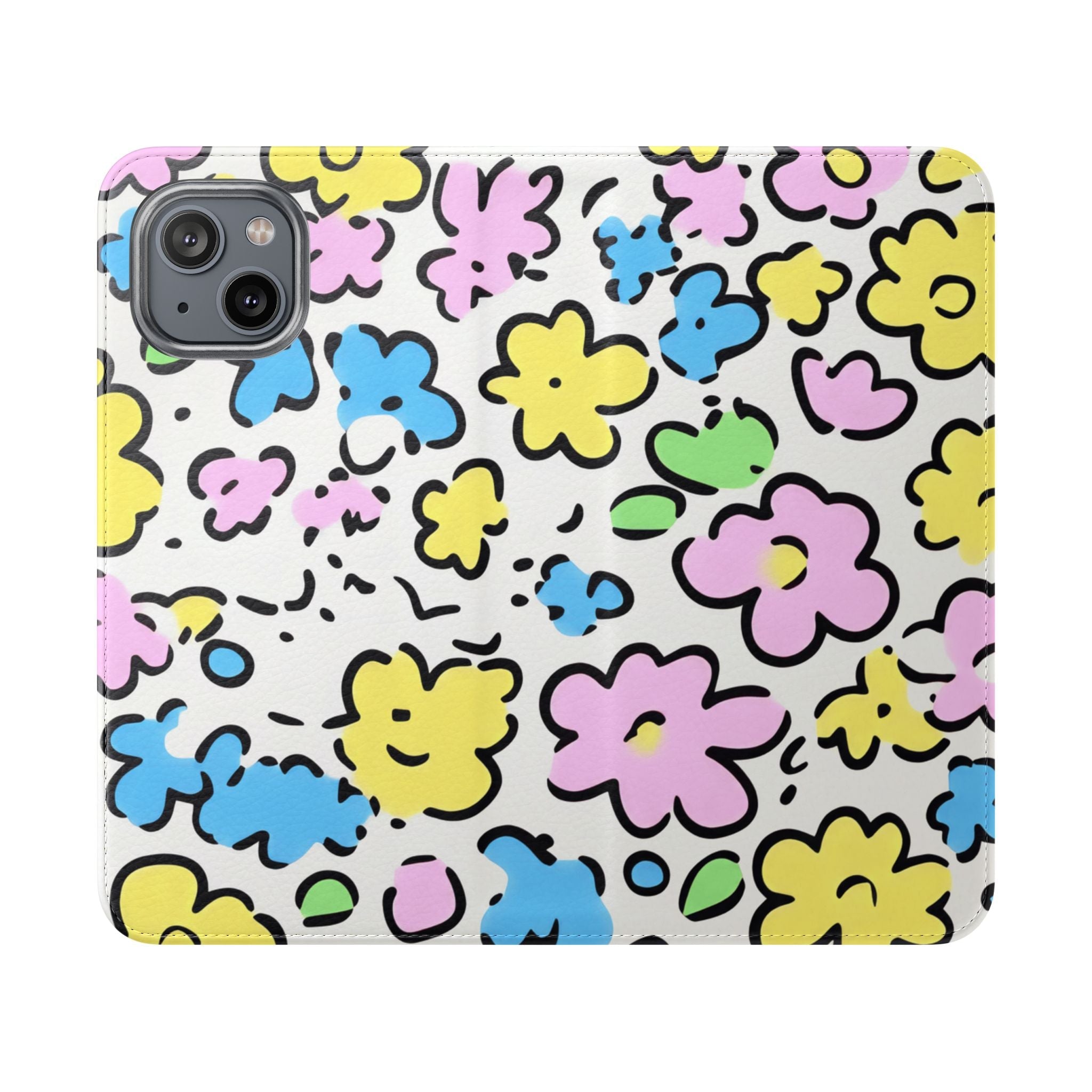 White Colorful Floral Flip Cases, Artsulli - Art is Long, Life is Short, Phone Case, Size, iPhone 14, , , , , 15894024600828642124
