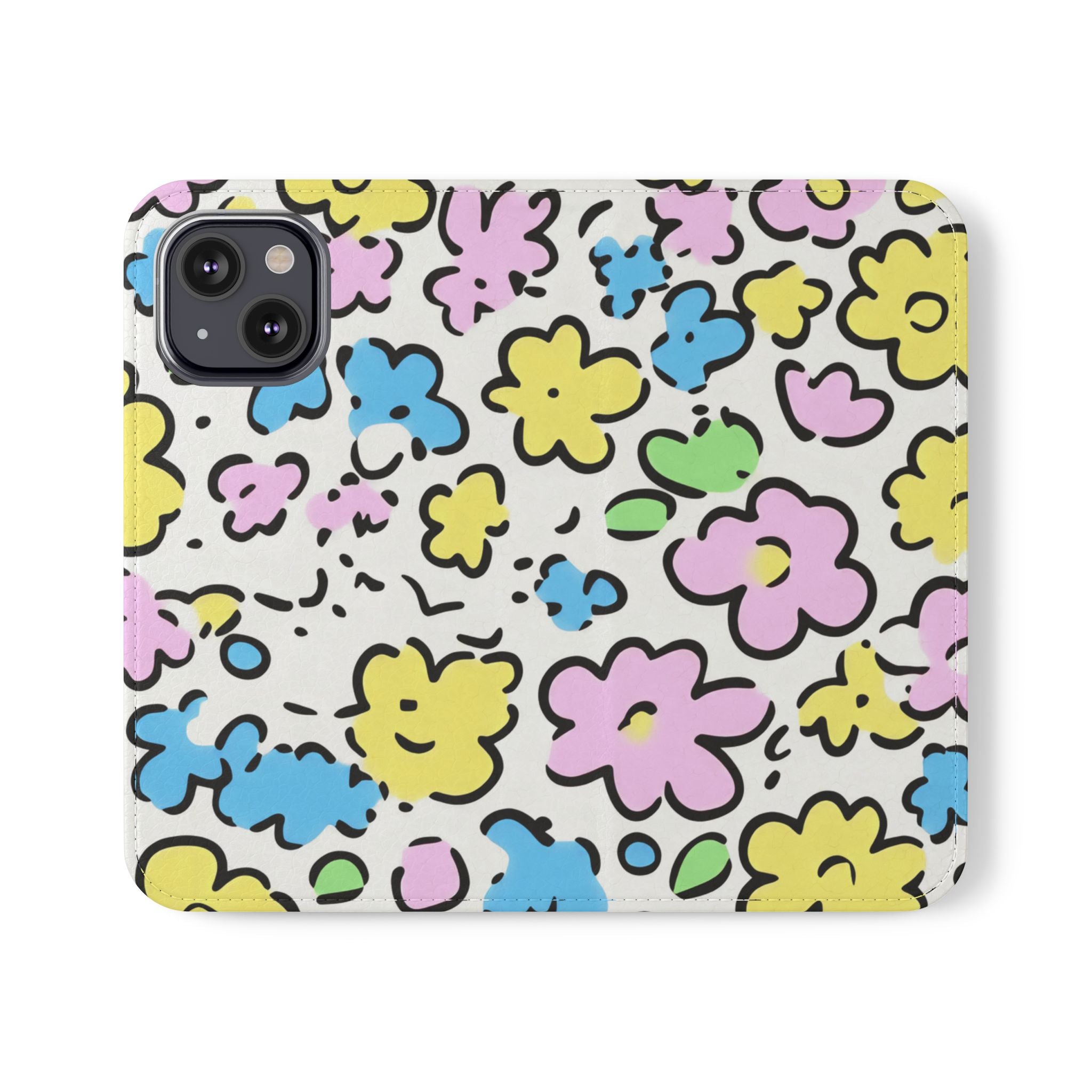 White Colorful Floral Flip Cases, Artsulli - Art is Long, Life is Short, Phone Case, Size, iPhone 13 Mini, , , , , 10353723354015620723