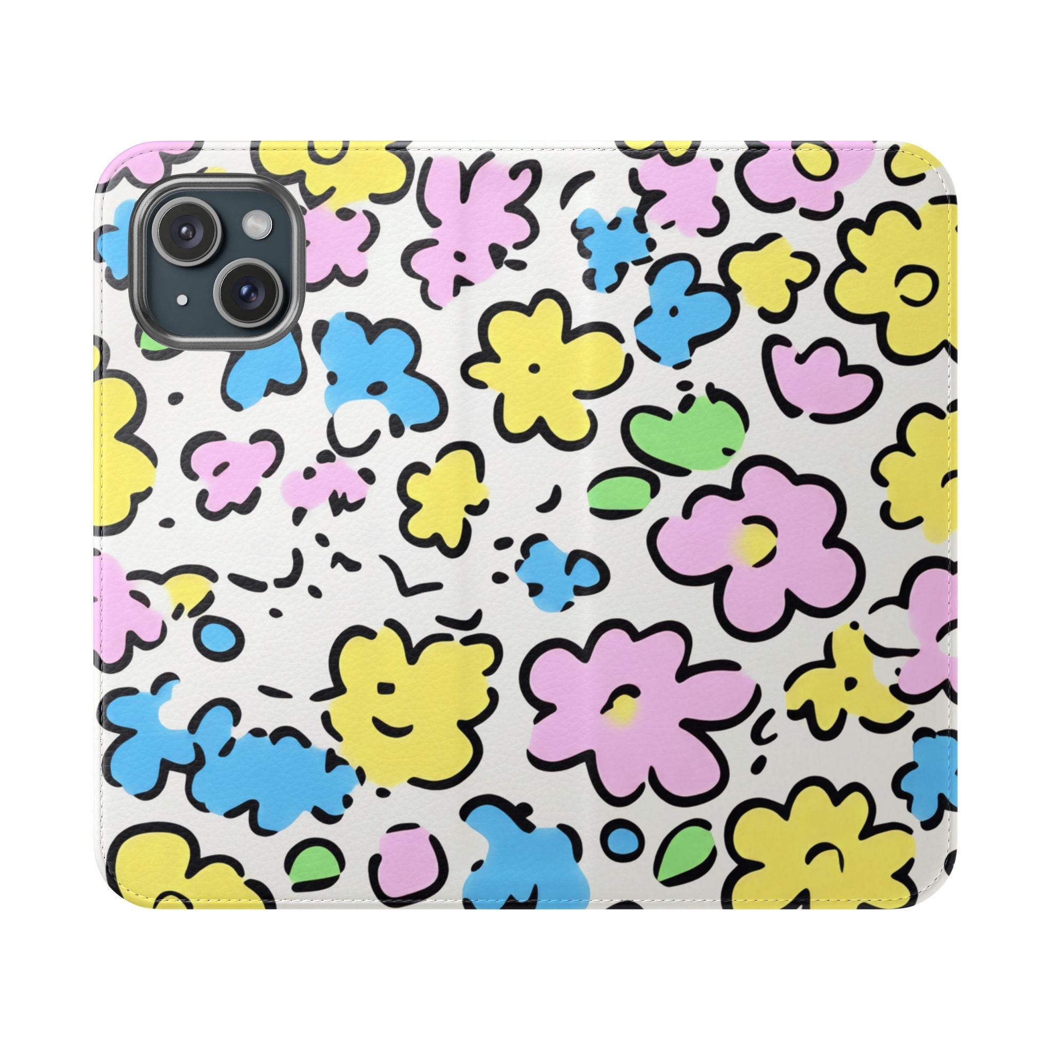 White Colorful Floral Flip Cases, Artsulli - Art is Long, Life is Short, Phone Case, Size, iPhone 15, , , , , 50827851320723512392
